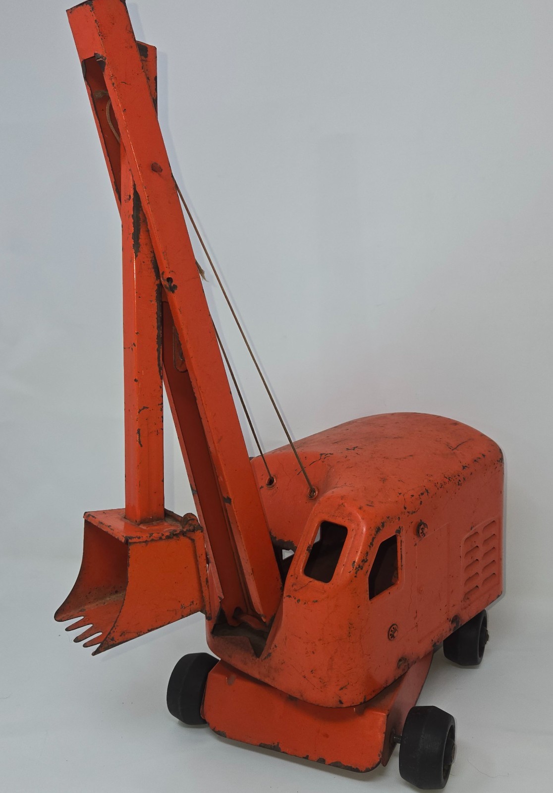 Vintage Pressed Steel Structo Construction Steam Shovel Orange Top Gear Works