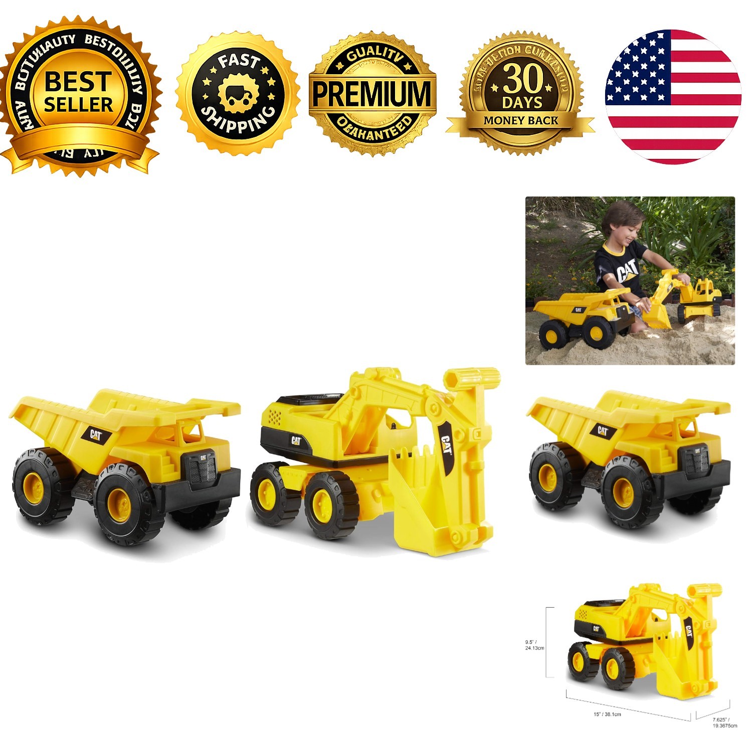 Caterpillar CAT Tough Rigs 15 Dump Truck Excavator Set 2 Pack Ages 3+