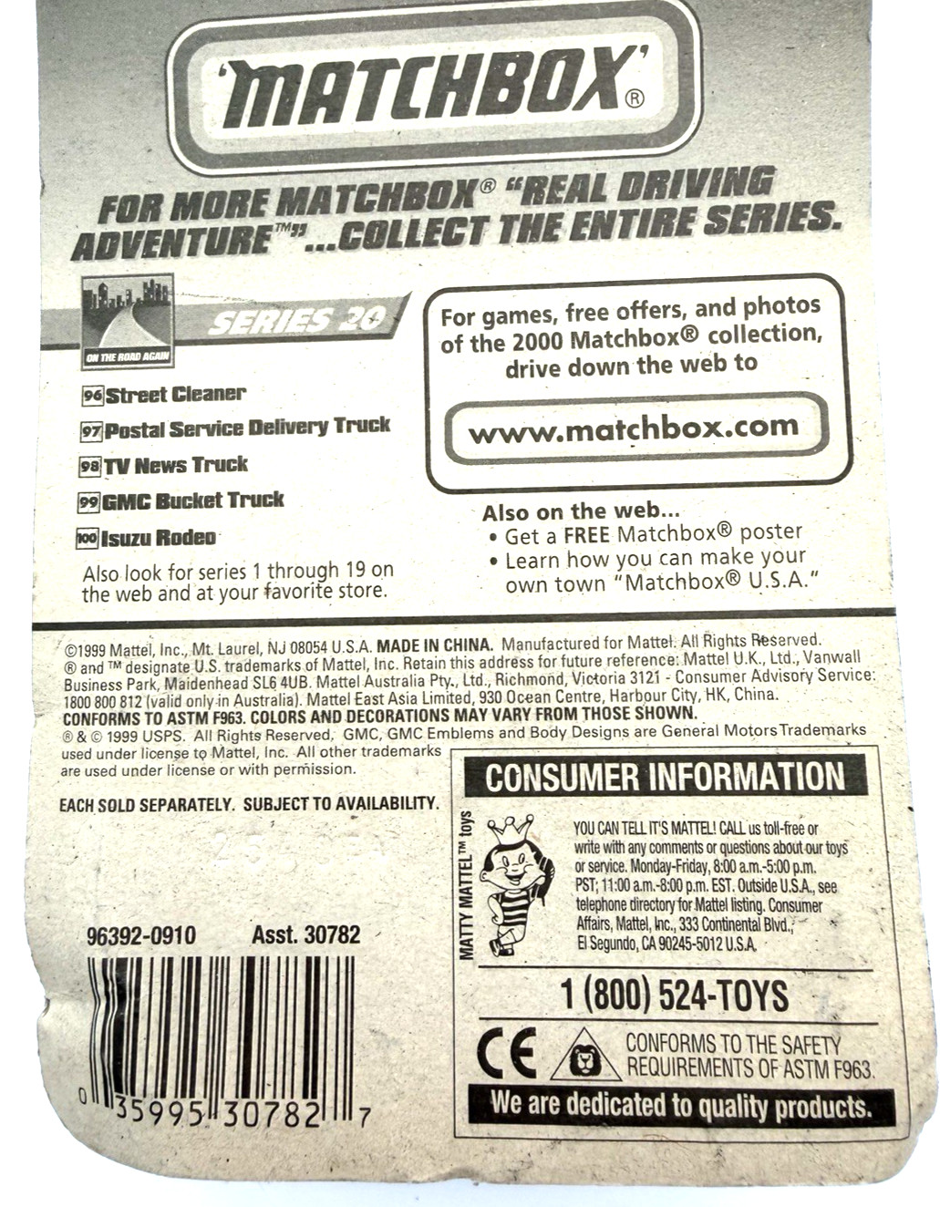 HO Gauge Matchbox Metro Disposal Street Cleaner In Sealed Package