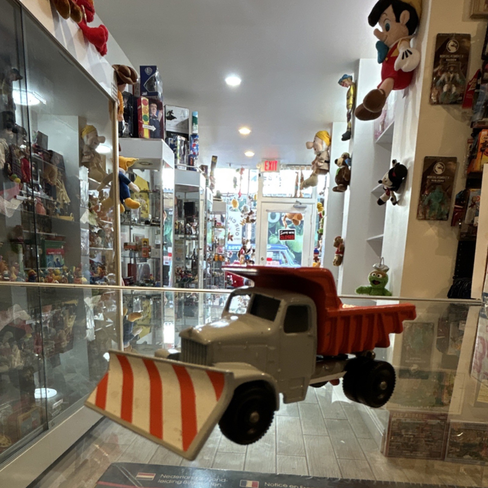 Diecast Dump Truck with Snow Plow Attachment Gray and Orange Vintage Vehicle Toy