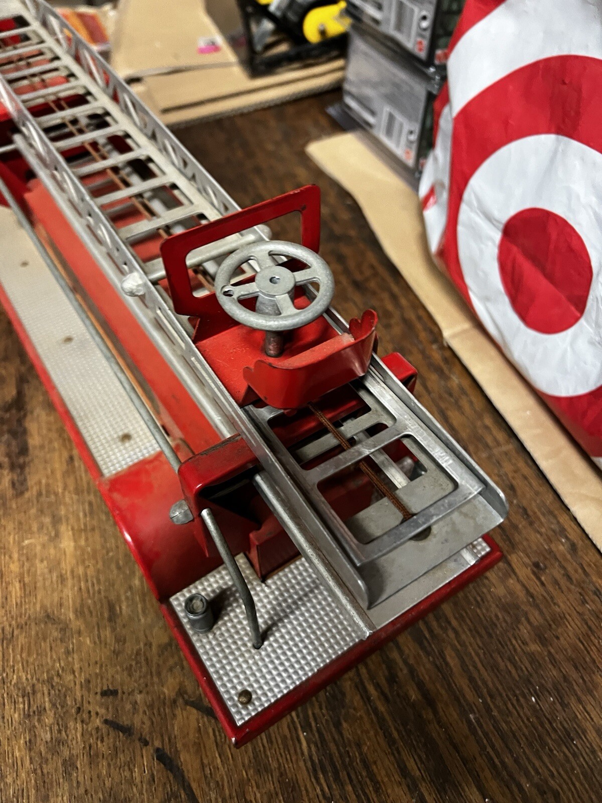 Vintage 1957 Tonka Aerial Ladder Fire Truck 33” #48 in catalog presents well