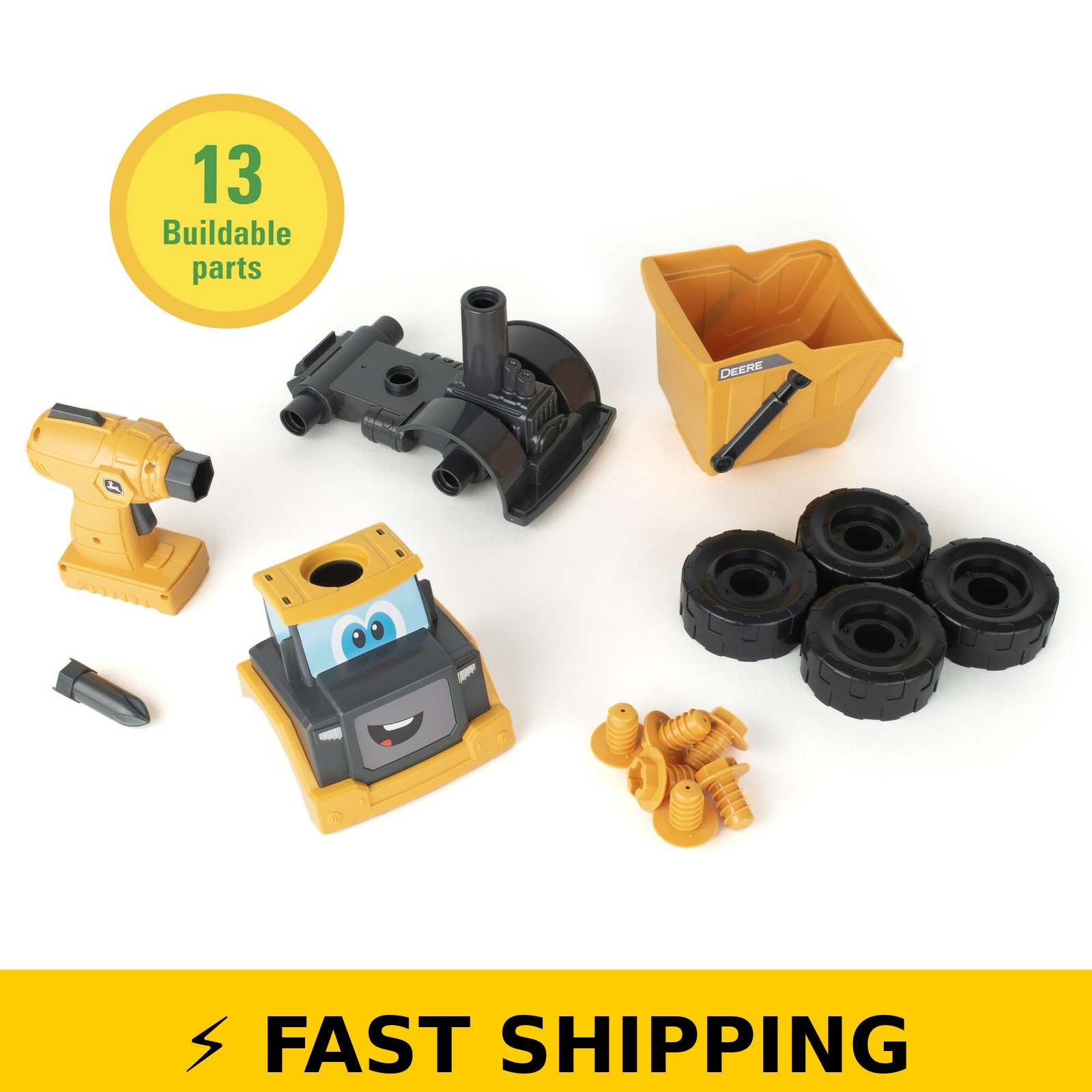 Build-A-Buddy John Deere Dump Truck Toy – STEM Building Toy – Yellow