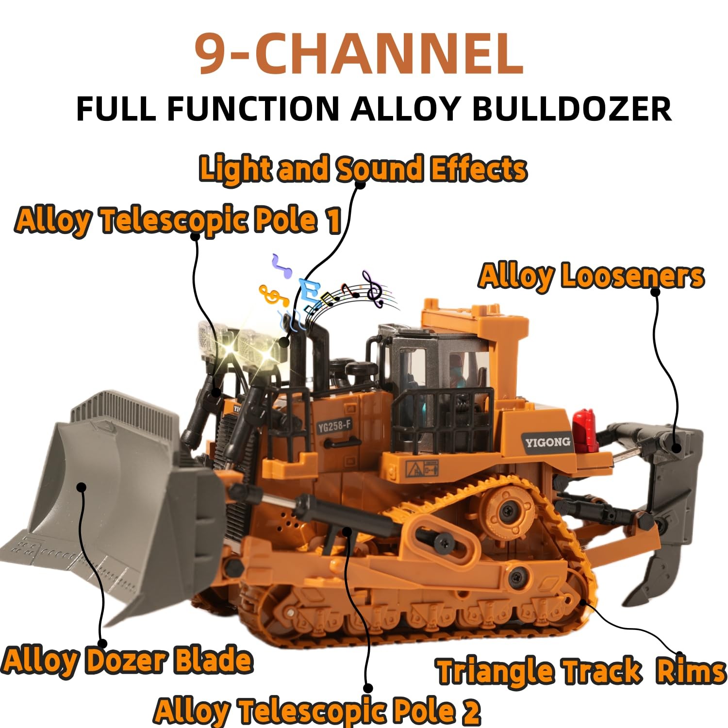 OrgaNatureQueen 9-Channel RC Bulldozer with Lights and Sound,Construction Rem…