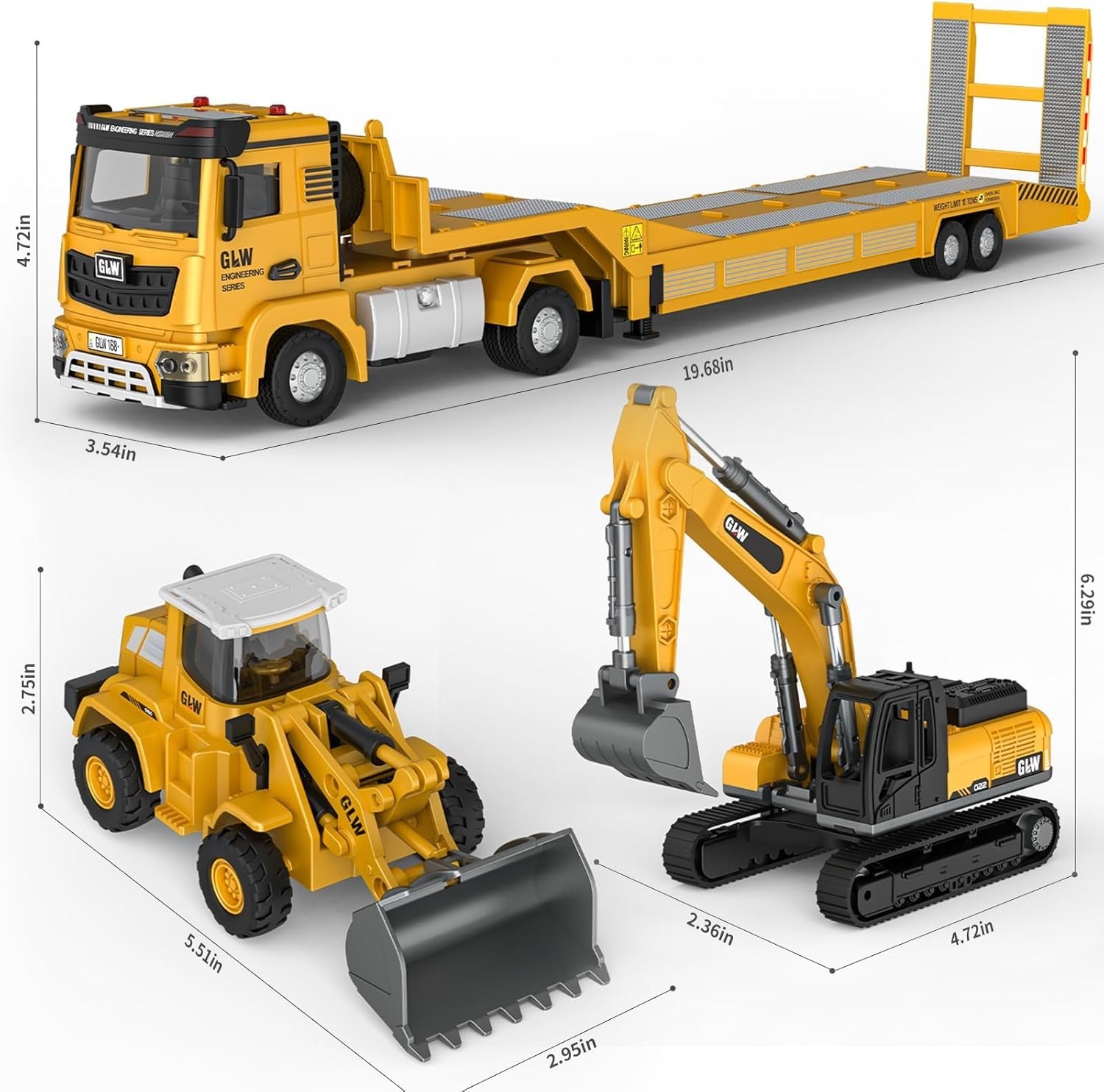 Die-cast Construction Toys Set with Semi Truck Excavator Bulldozer for 3-7 Years