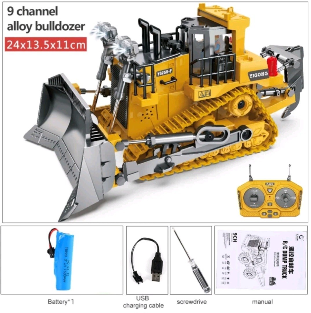 KIDMARKT Metal 9-Channel Remote Control RC Bulldozer Toy Tractor-Lights & Sounds