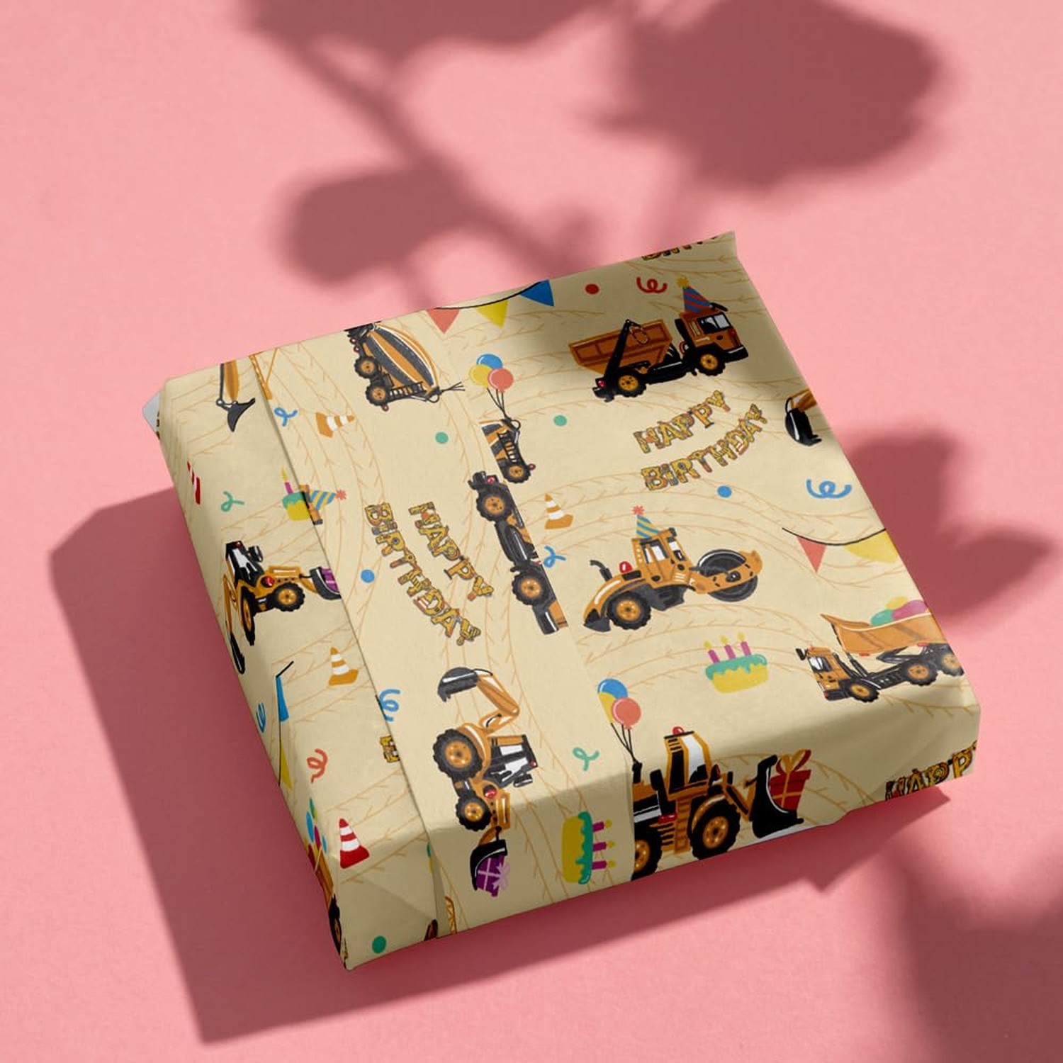 RiukRaiu Construction Wrapping Paper for Boys – Yellow Mixer Truck Crane B