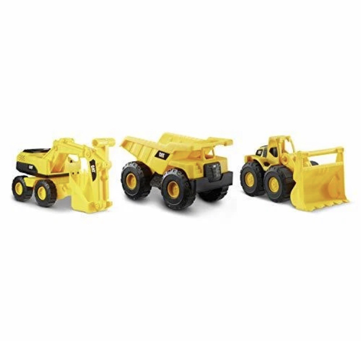 CAT Construction Toys, Mini Crew 3-Pack 7”, Push-Powered Yellow Construction