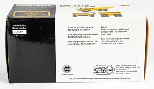 Classic Construction Models Brass CAT 777D Off-Highway Truck Limited – #49/1000