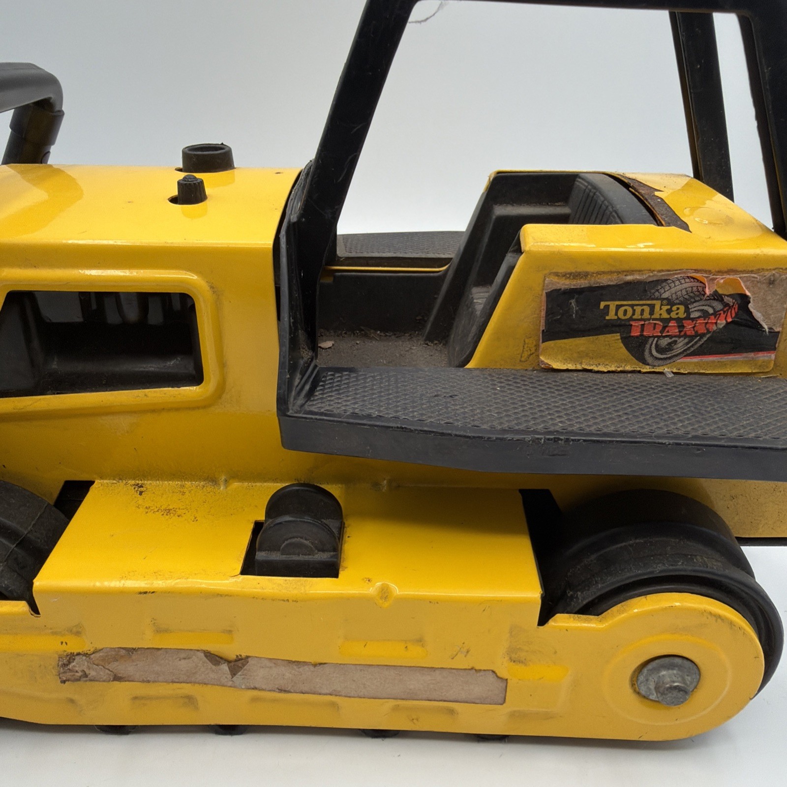 Vintage 1980s Tonka Trax Bulldozer Crawler: Pressed Steel Construction Toy 12″