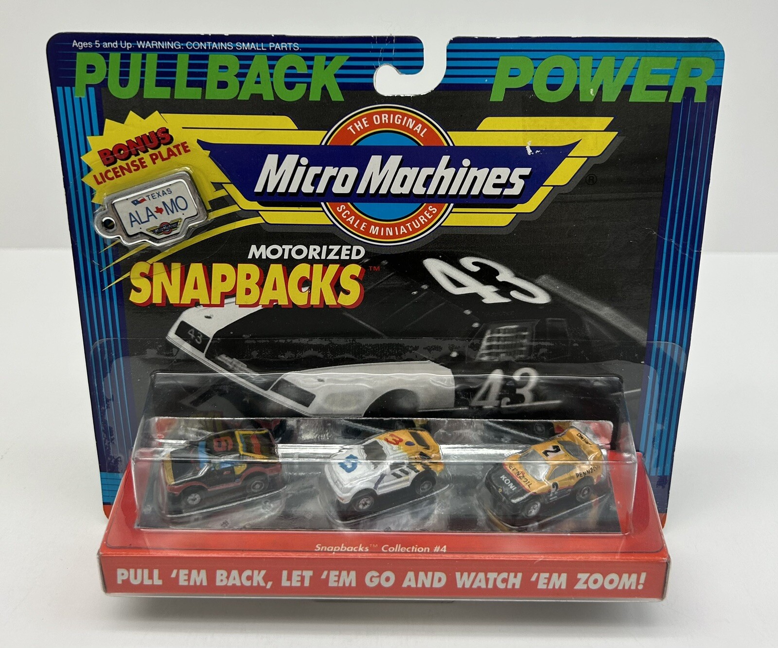 1990 Micro Machines SNAP BACKS #4 Pullback Power w/ Bonus license plate (NEW)
