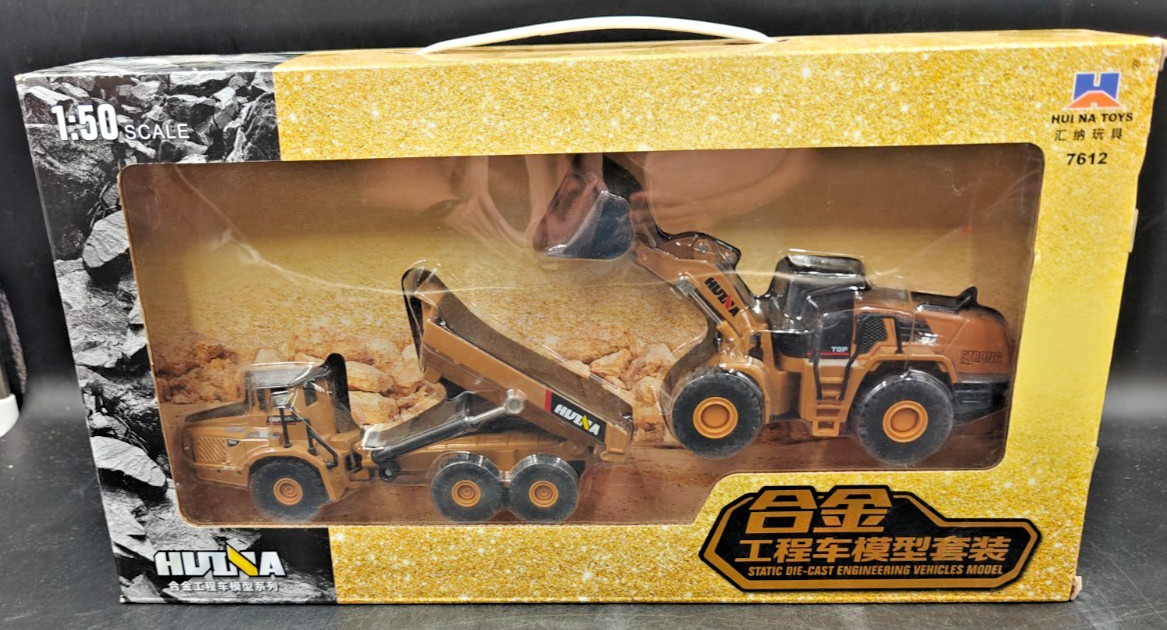 HUINA 1:50 7612 Wheeled Loader and Articulated Dump Truck Diecast MIB