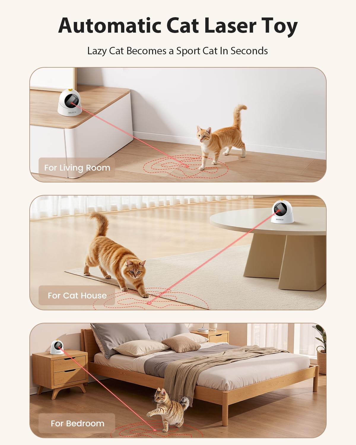 ROJECO Auto Laser Cat Toy – Random Motion Track, Magnetic 360 Base, Run Quiet,Re