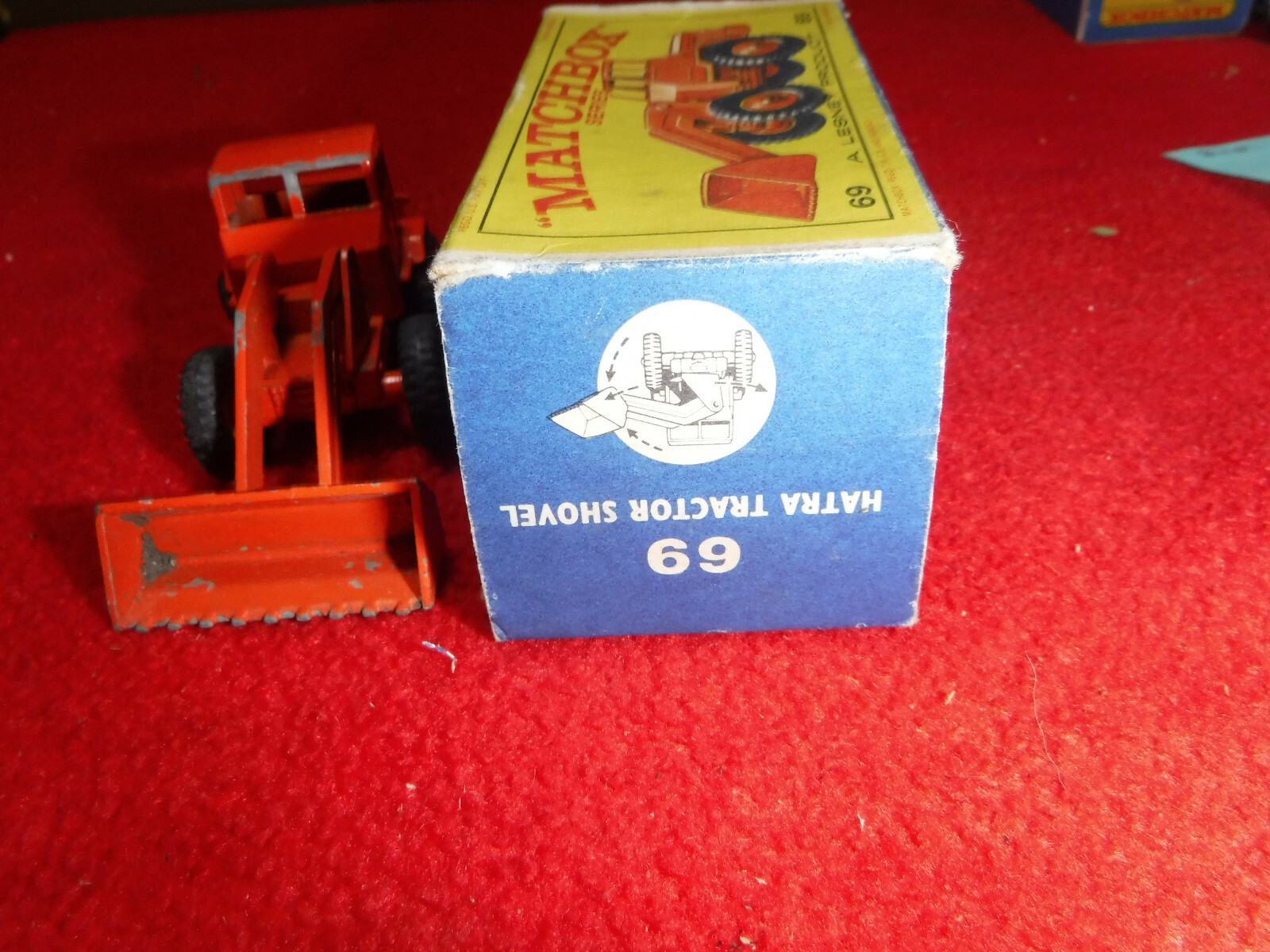 Vintage Lesney Matchbox Hatra Tractor Shovel #69 Solid Orange in Original Box