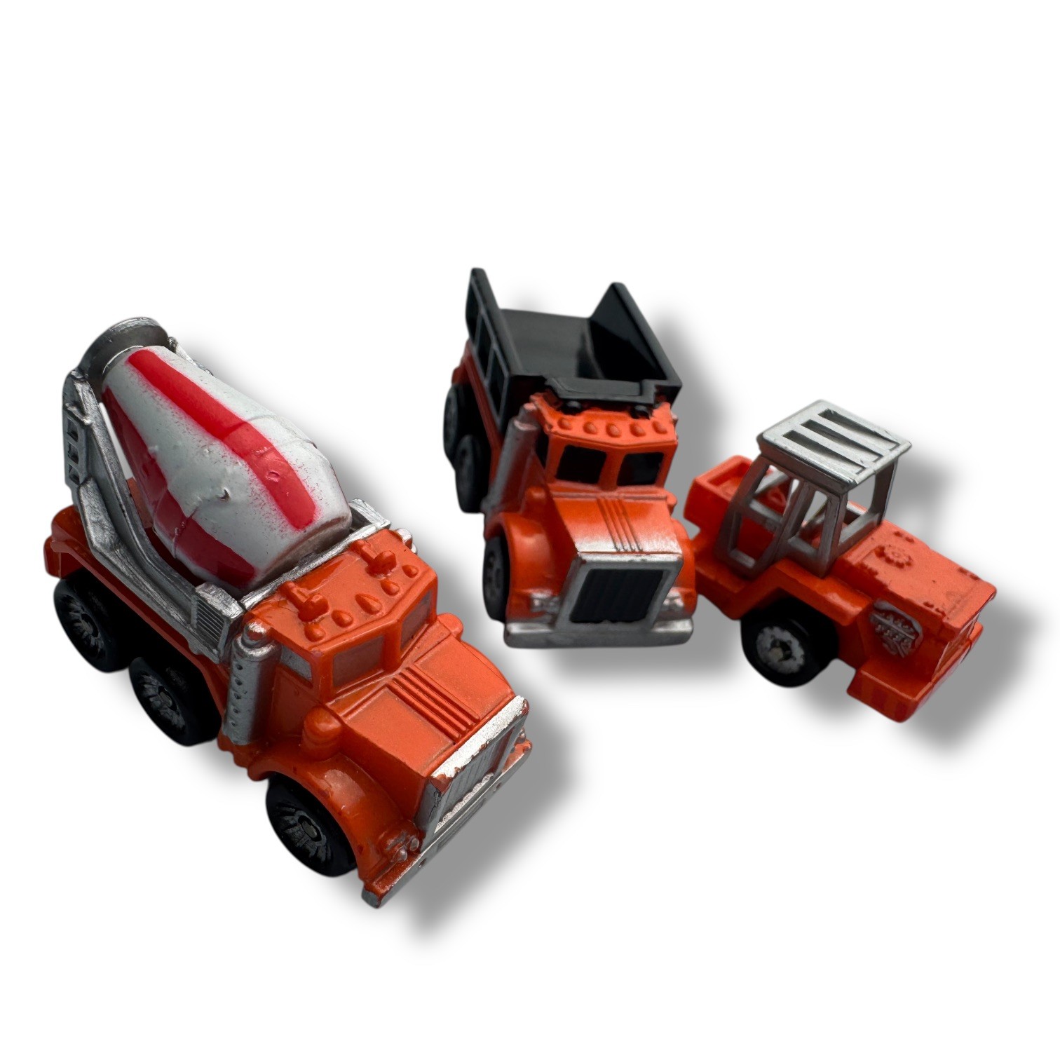 Small Micro Machine Heavy Duty Dump Truck Cement Orange Work Trucks Lot Of 3