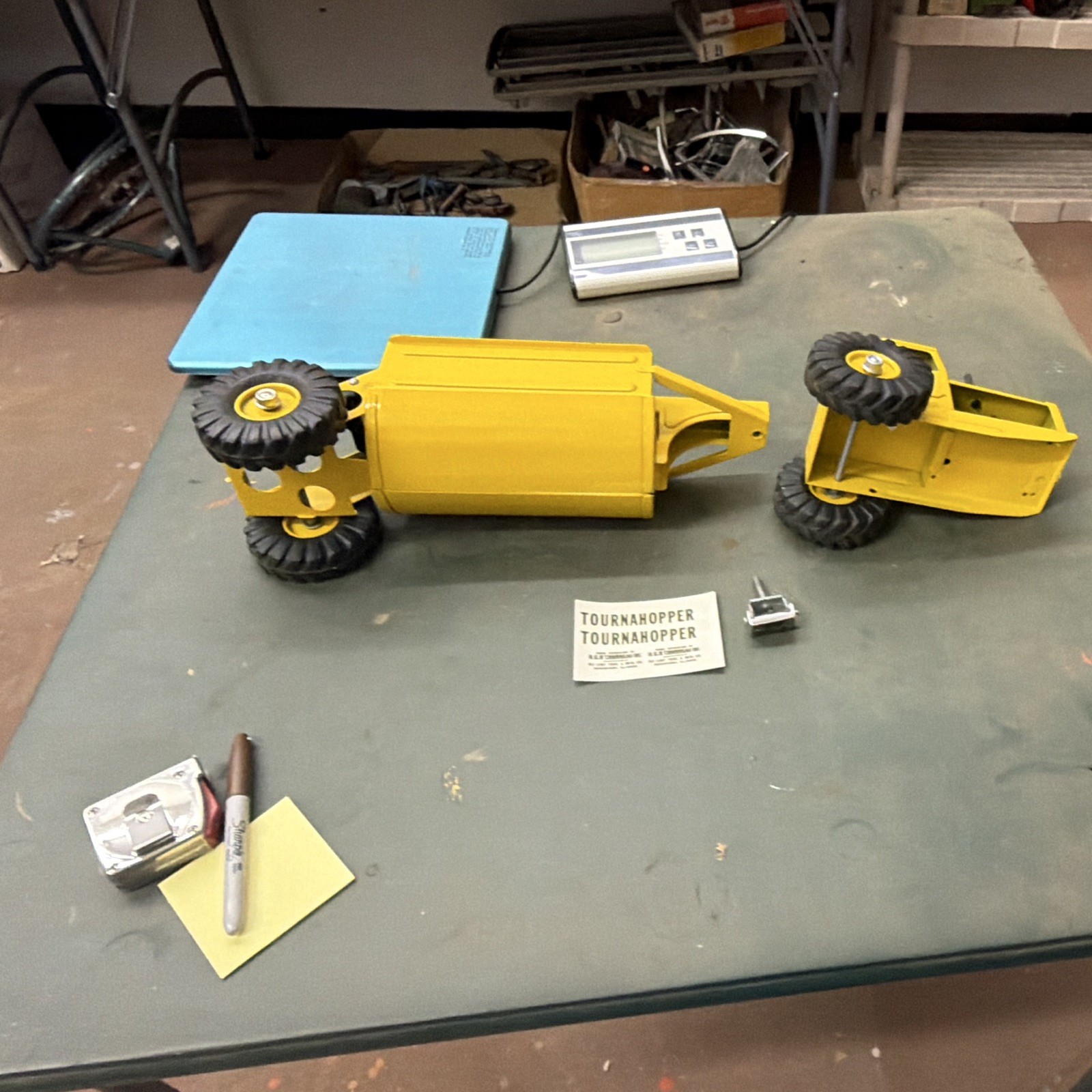 Yellow Diecast Dump Truck w/ Dump Trailer Construction Vehicle Toy