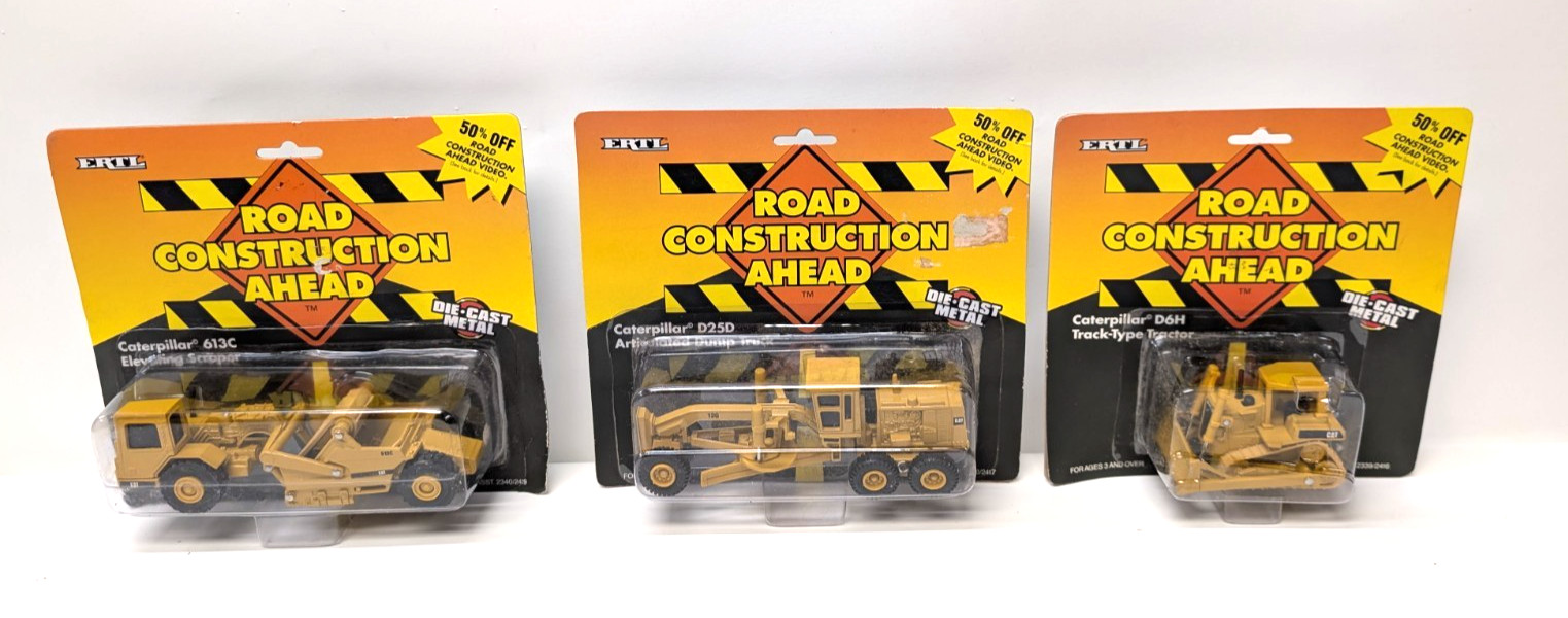 Vintage 1995 ERTL Road Construction Ahead CAT Diecast Lot 3 Sealed D6H D25D 613C