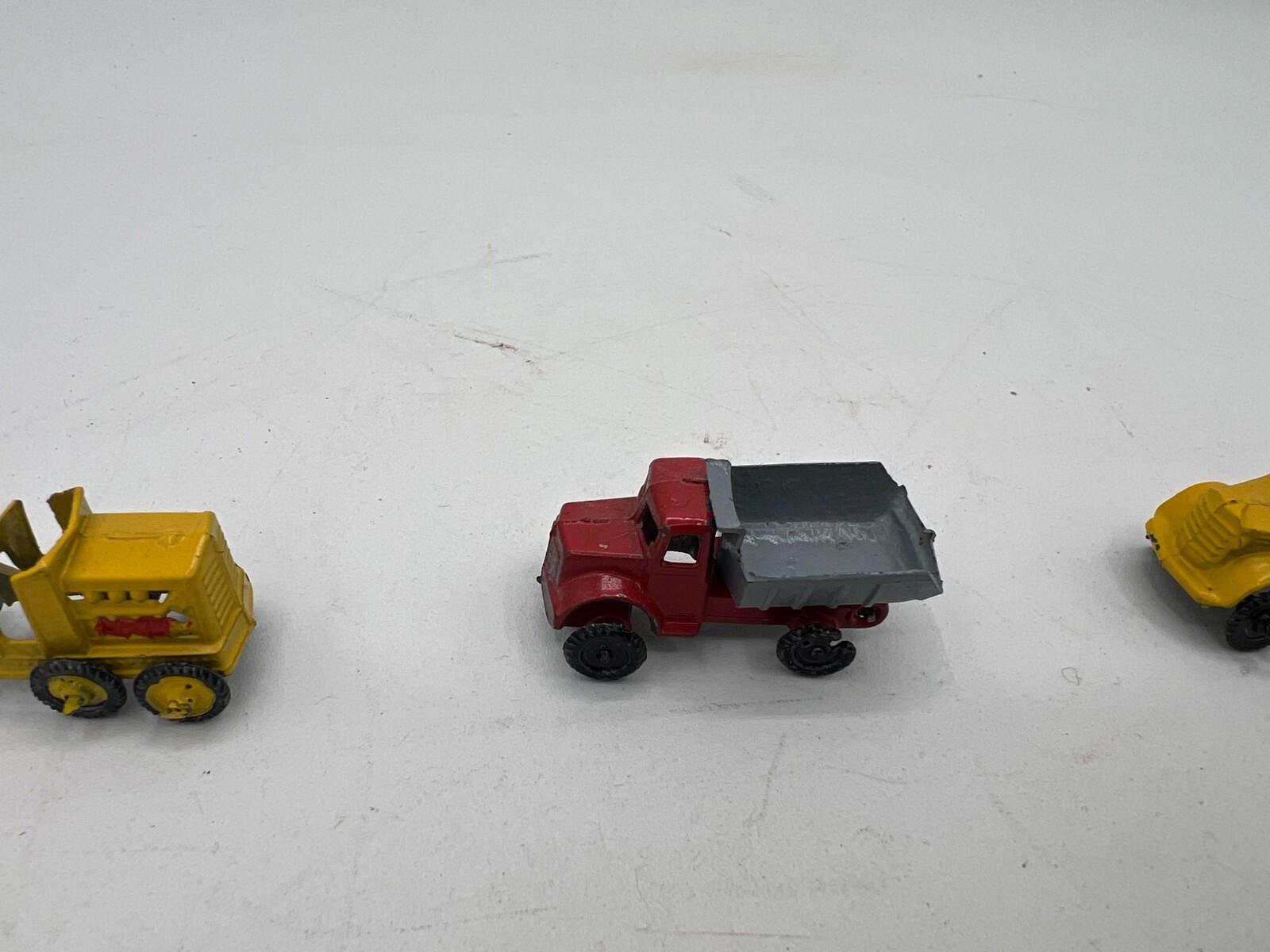 6 Vintage Diecast Road Work Toys Bull Dozer Tow Truck Grater Roller / Japan