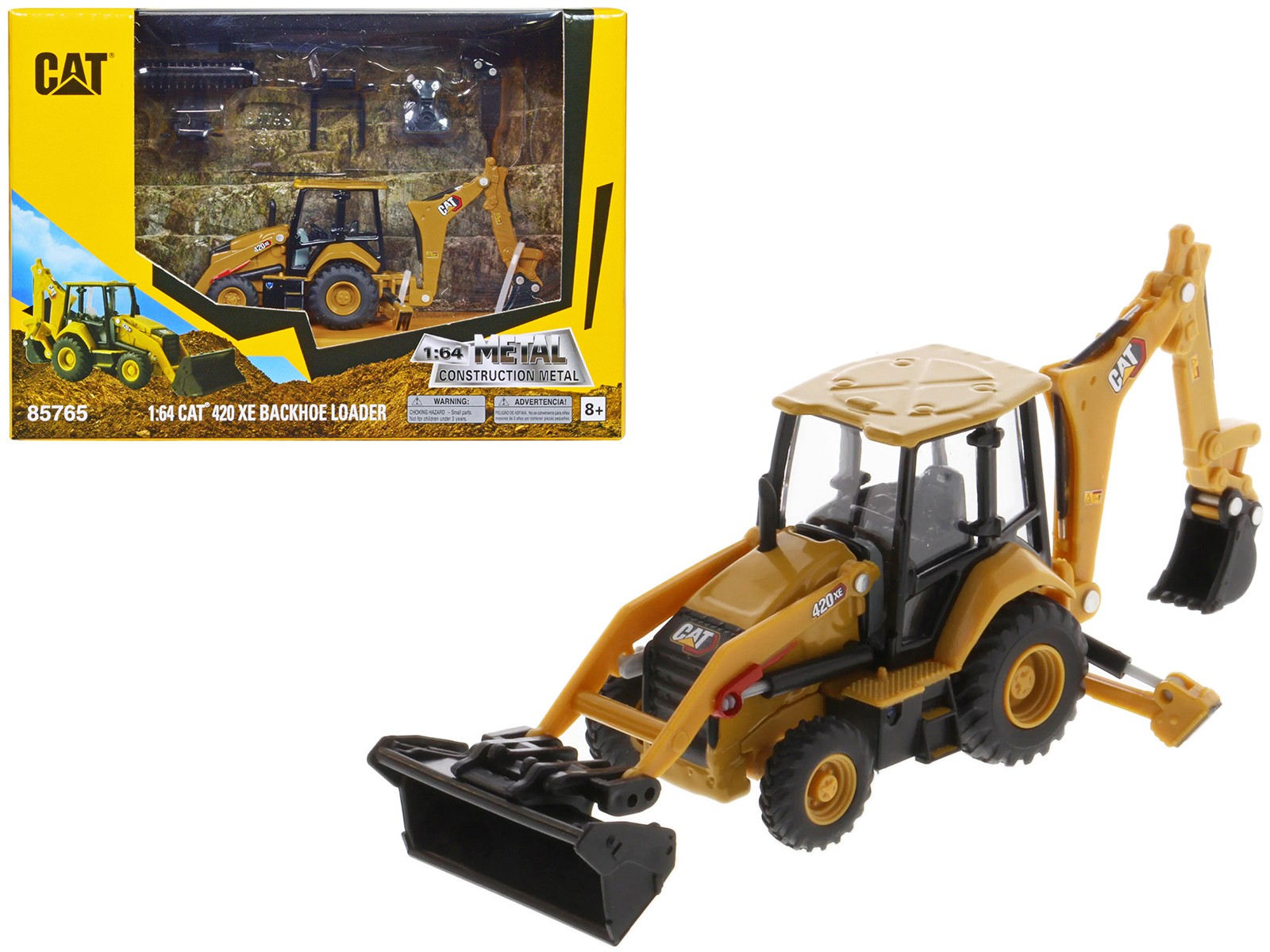 CAT Caterpillar 420 XE Backhoe Loader with Work Tools Yellow 1/64