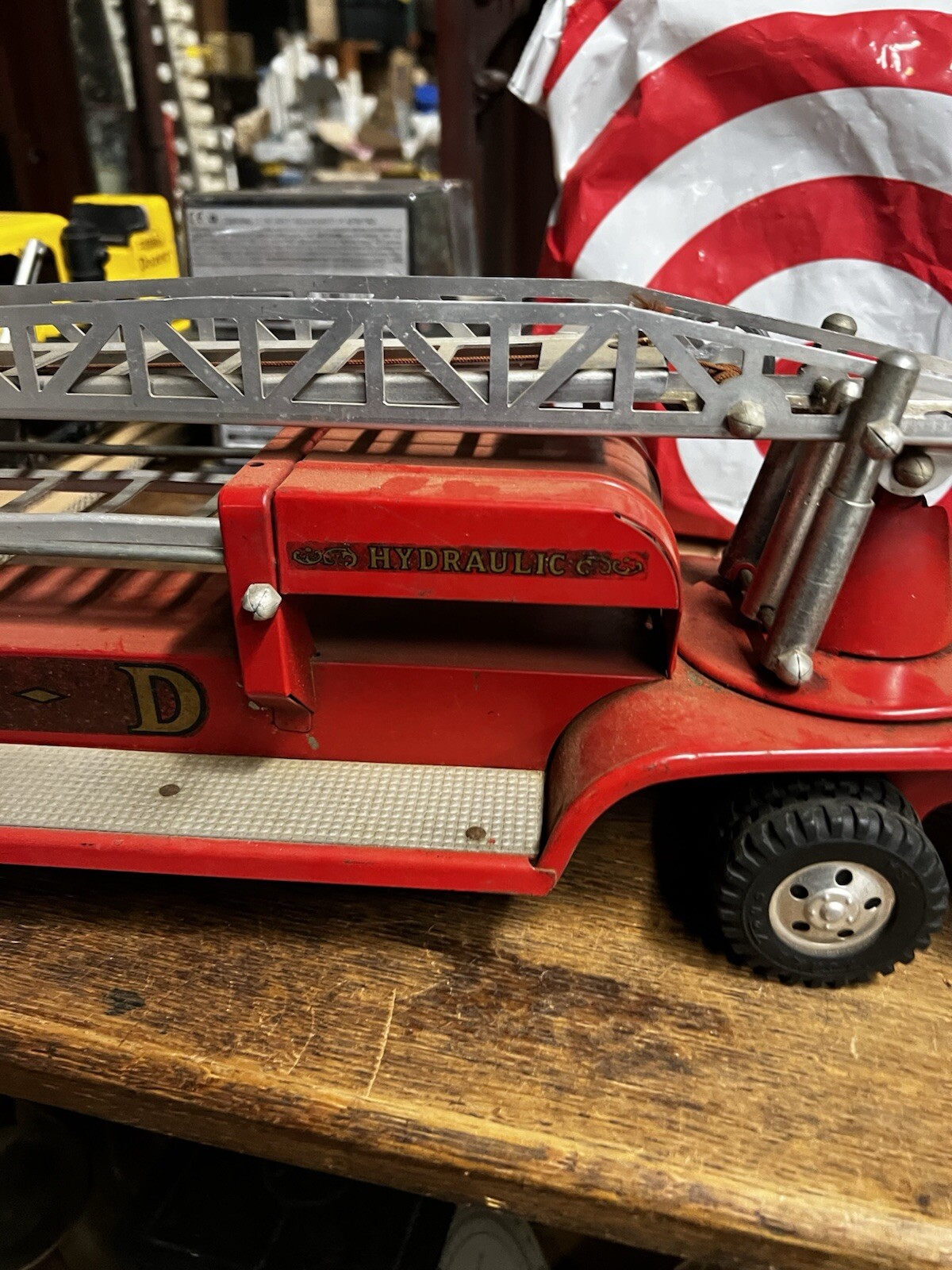 Vintage 1957 Tonka Aerial Ladder Fire Truck 33” #48 in catalog presents well
