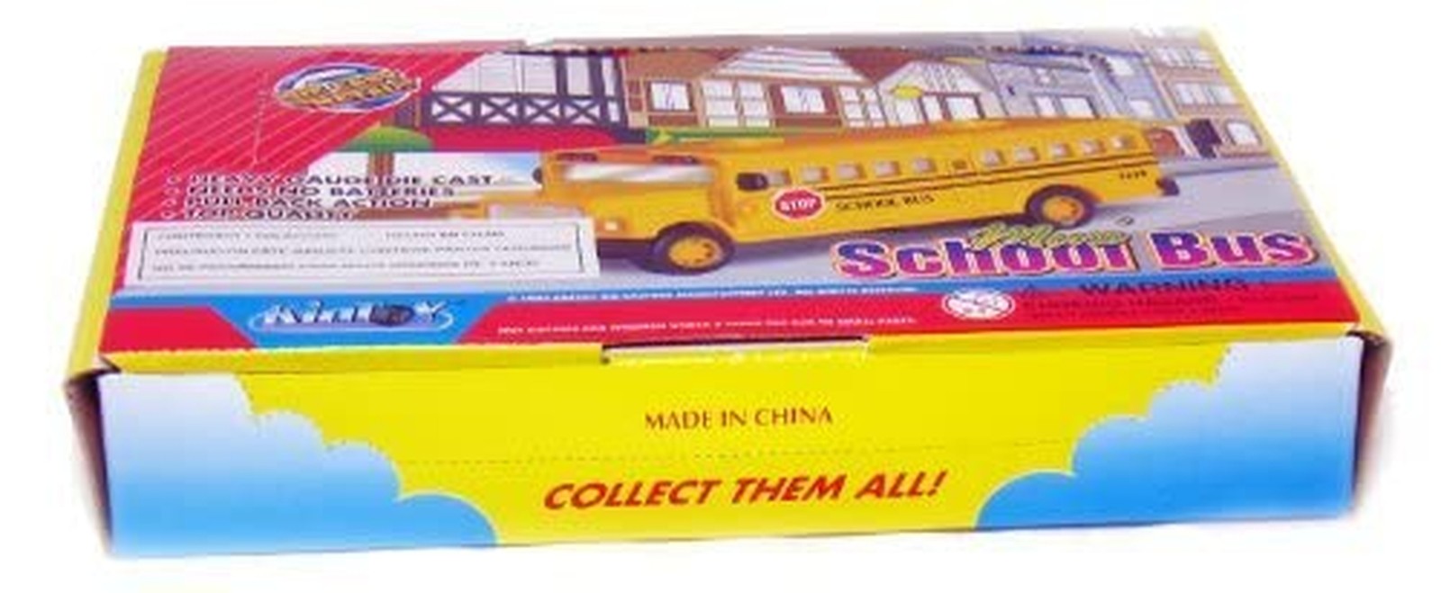 🚌 KiNSFUN Classic Long Nose School Bus 2½” Die Cast Metal w/ Pull B