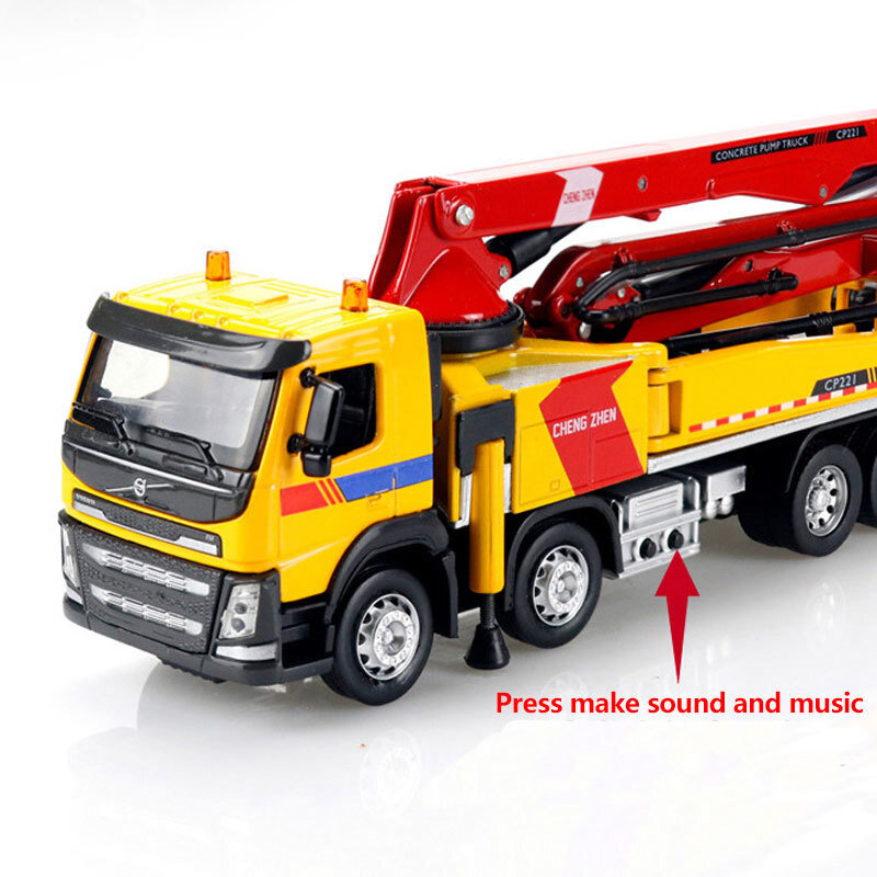 1:50 Concrete Pump Truck Toy Construction Vehicle Model Diecast Toy Car Yellow