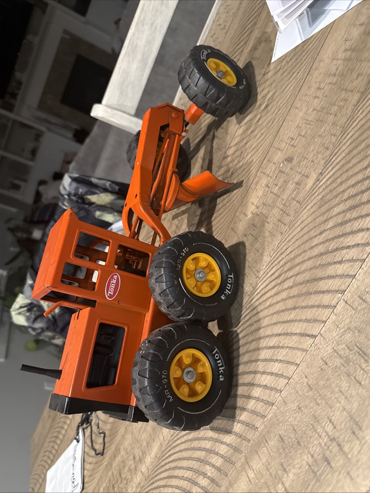 VINTAGE 1970’s TONKA METAL ROAD GRADER TOY ORANGE 17” MR-970 TIRES