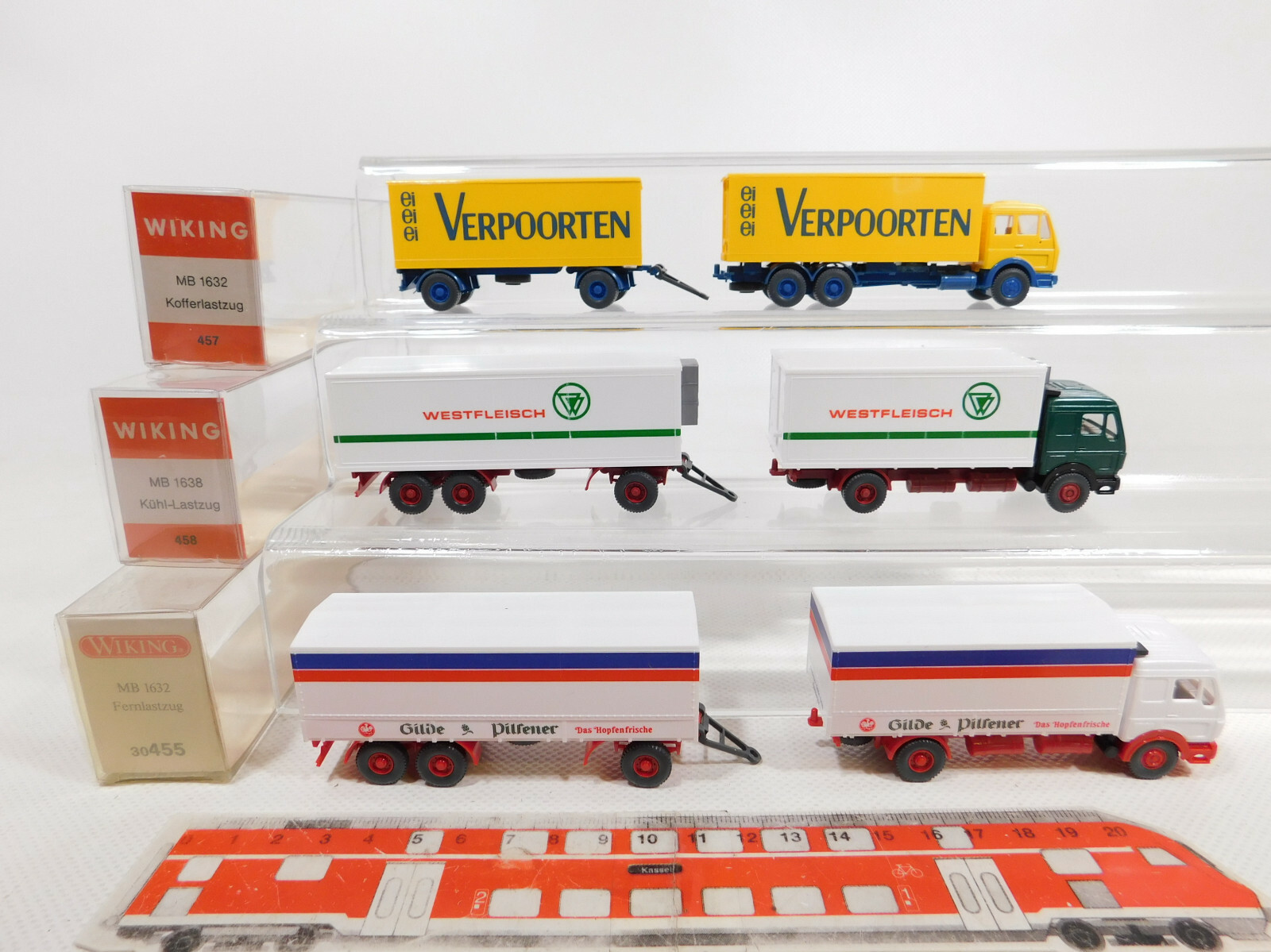 3x H0 1:87 Lkw Mb: 457+30 455 Gilde+458 Westfleisch, Mint+Box #CN149-0.5