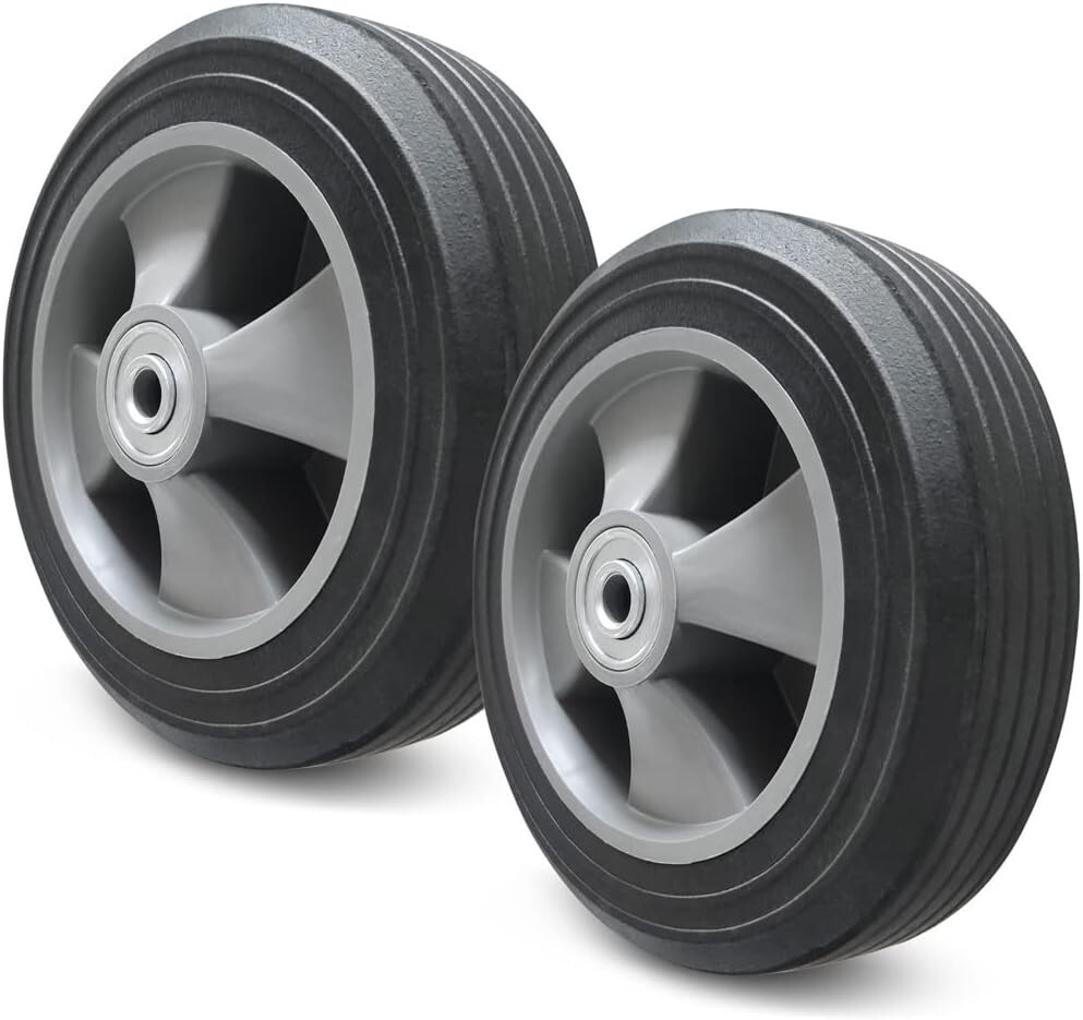 8 Inch Hand Truck Wheels, 2PCS Solid Flat Free Tires Replacement 5/8” Axle