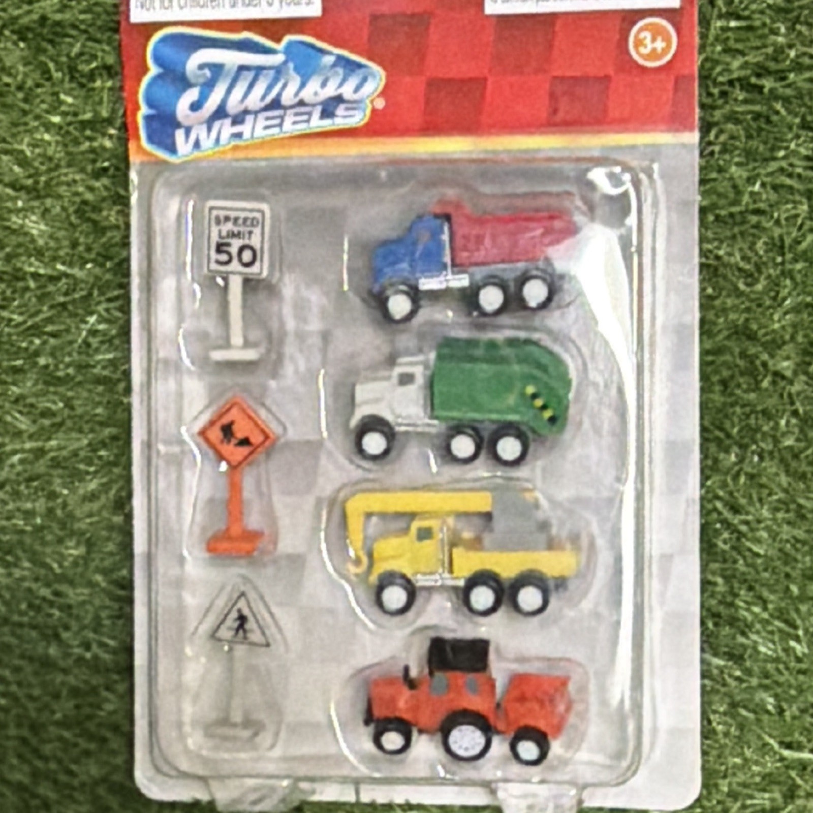 Turbo Wheels Mini Construction Vehicle Set w/ Road Signs, Multicolor, Age 3+