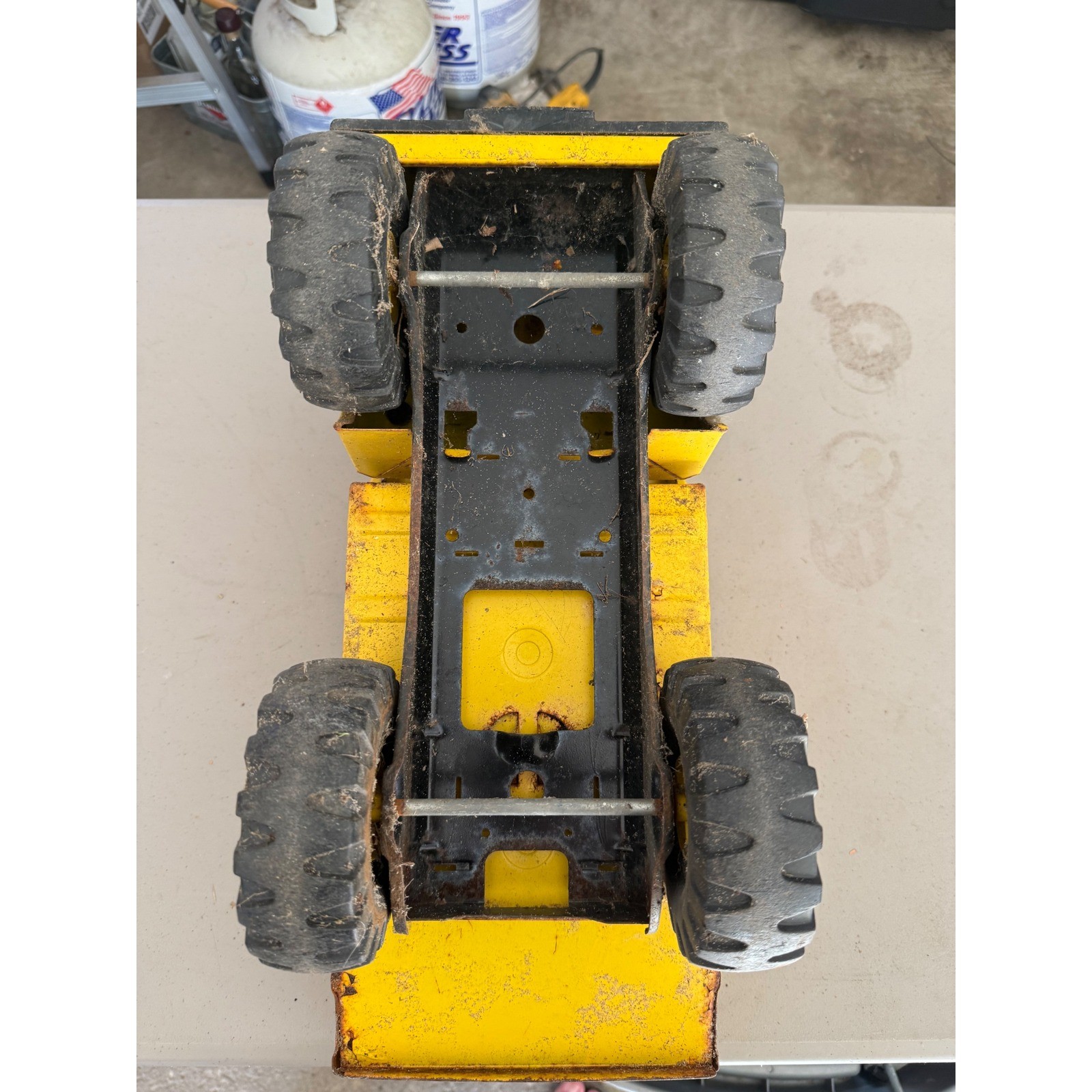 Vintage Tonka Mighty Dump Truck Pressed Steel Yellow Toy Construction Vehicle