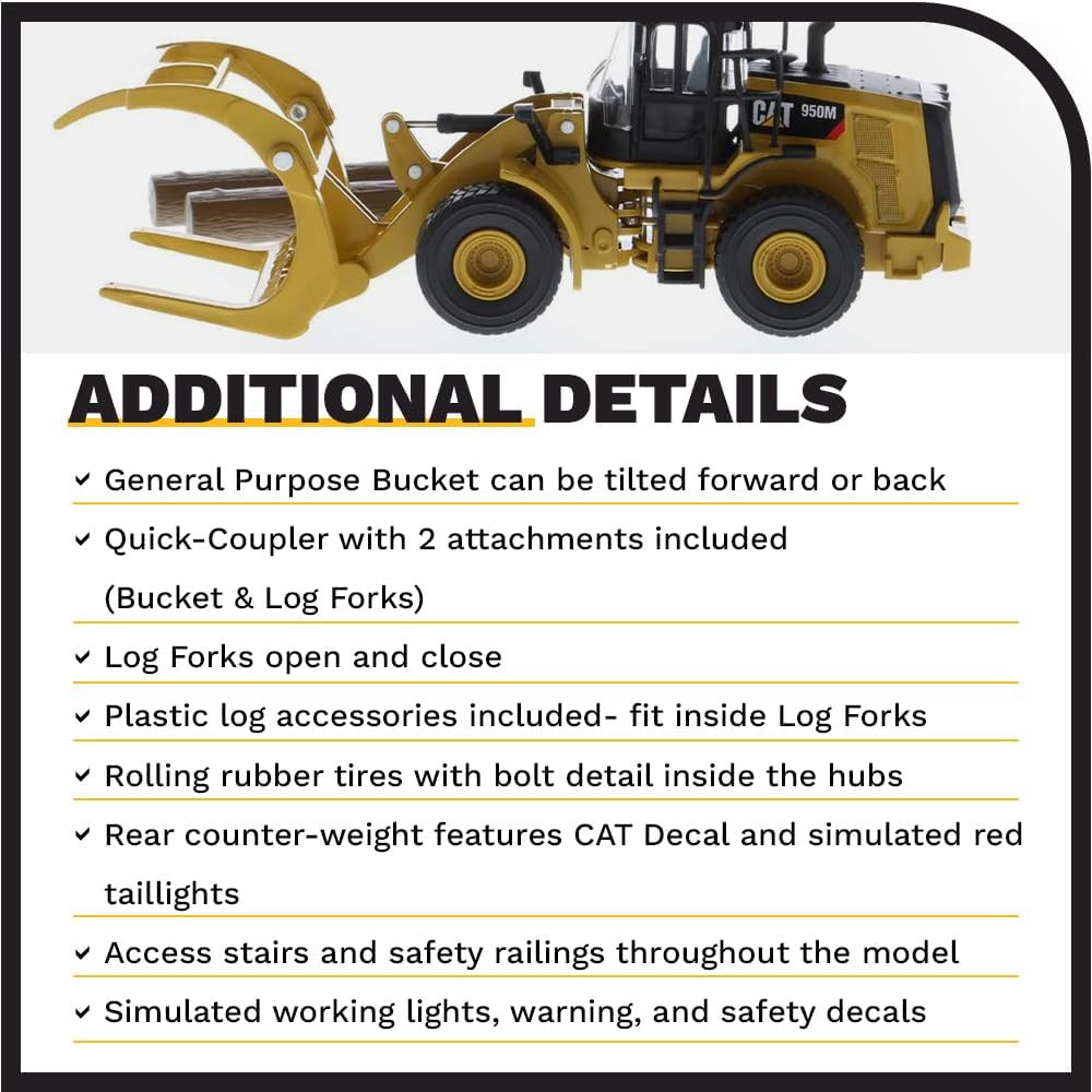 1/64 Hybrid Collection Series CAT 950M Wheel Loader Long Fork & Bucket (2 Logs I