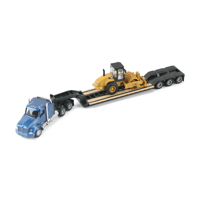 Caterpillar Kenworth T880 Lowboy w/ CAT Padfoot Roller 1:87 Diecast #84424