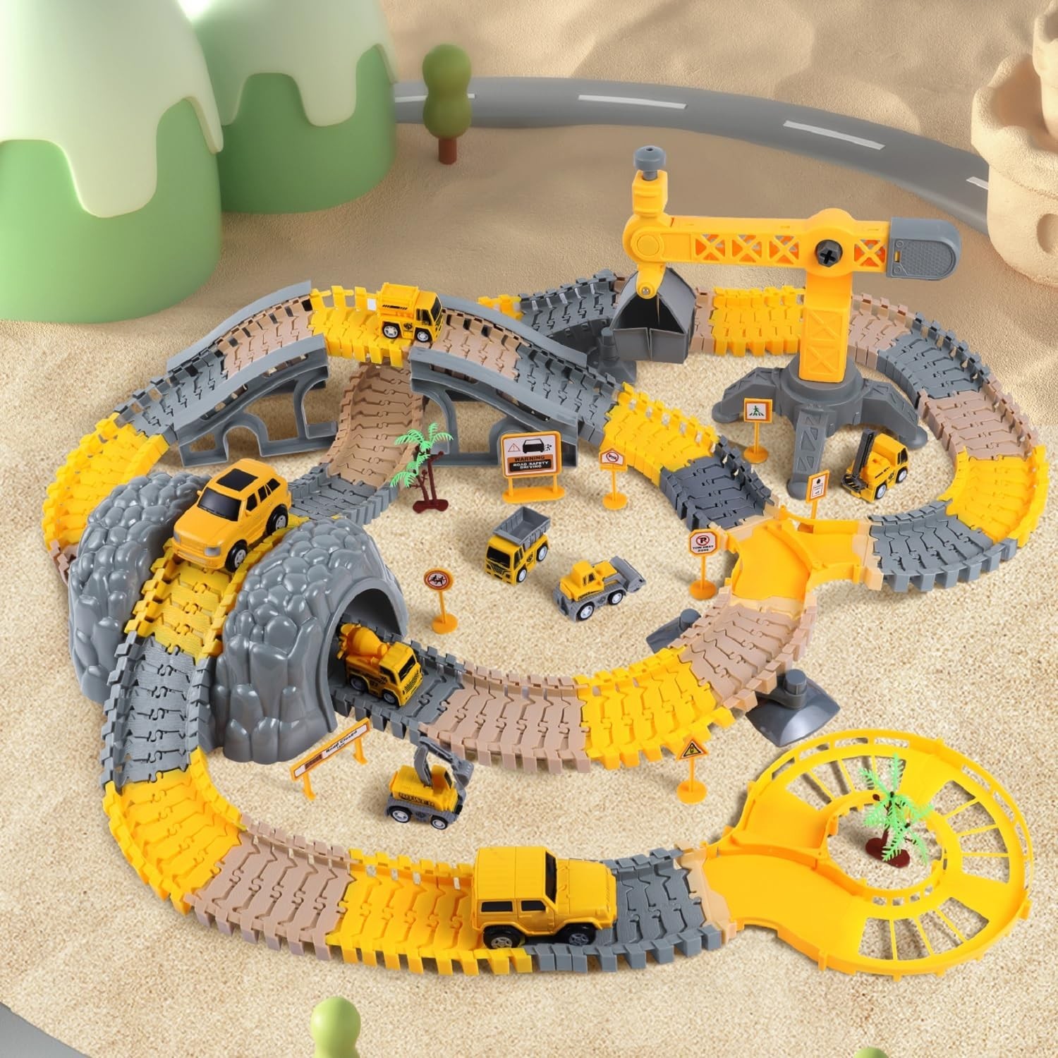 TUMAMA 249pcs Construction Race Track Vehicle Toys for Boys and Girls, STEM B…