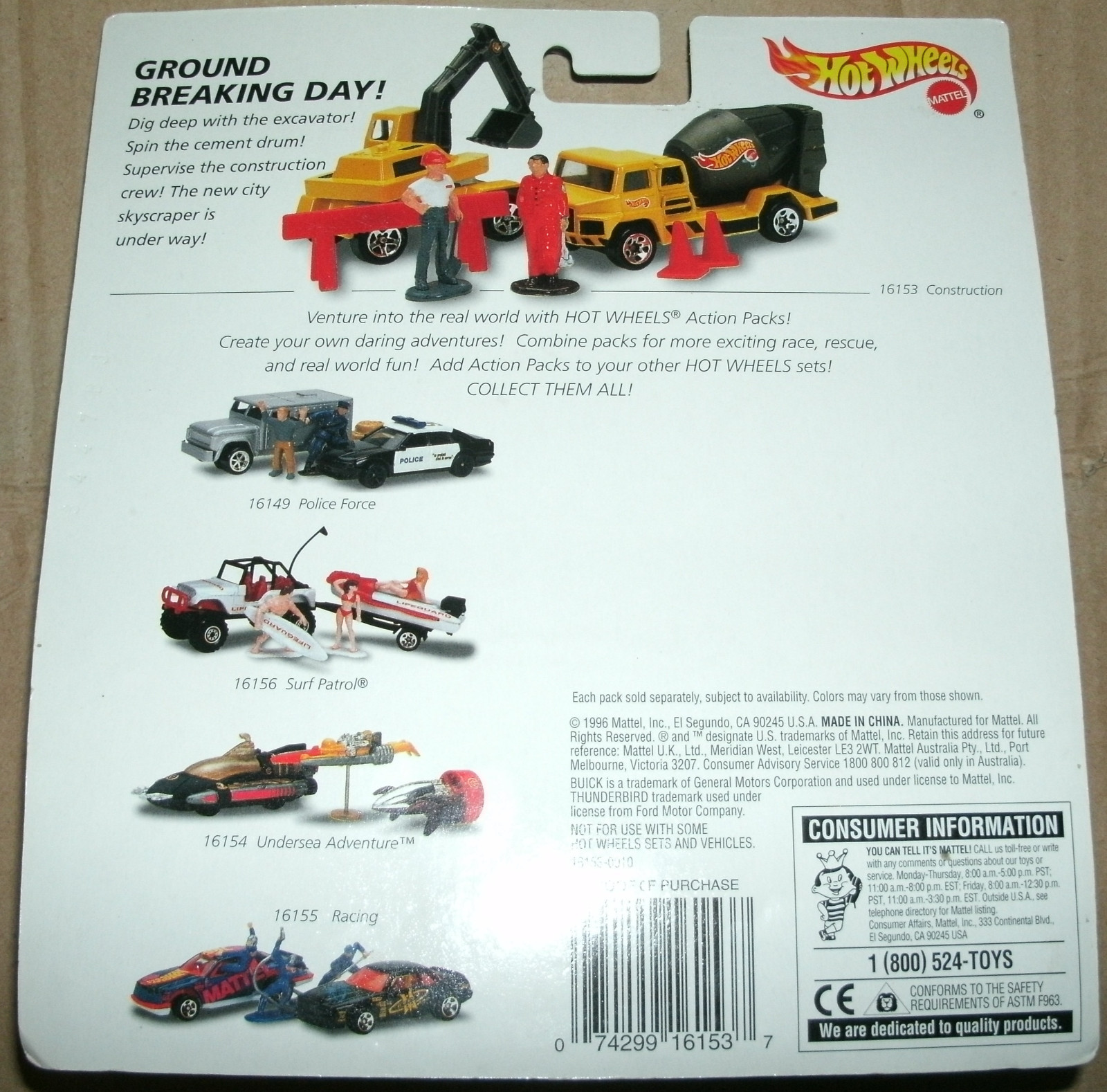 1/64 Scale 1996 Hot Wheels Action Pack Construction Equipment Set Mattel 16153