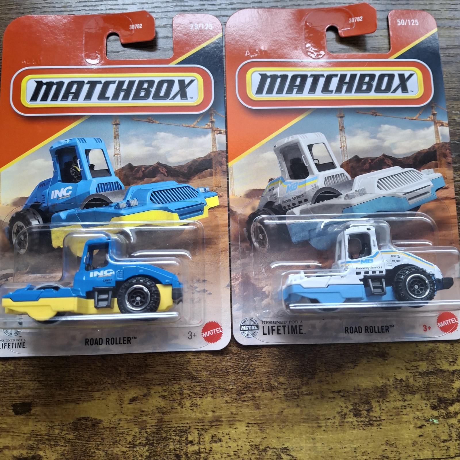 2 × Matchbox 1:64 Diecast Road Roller White 2025