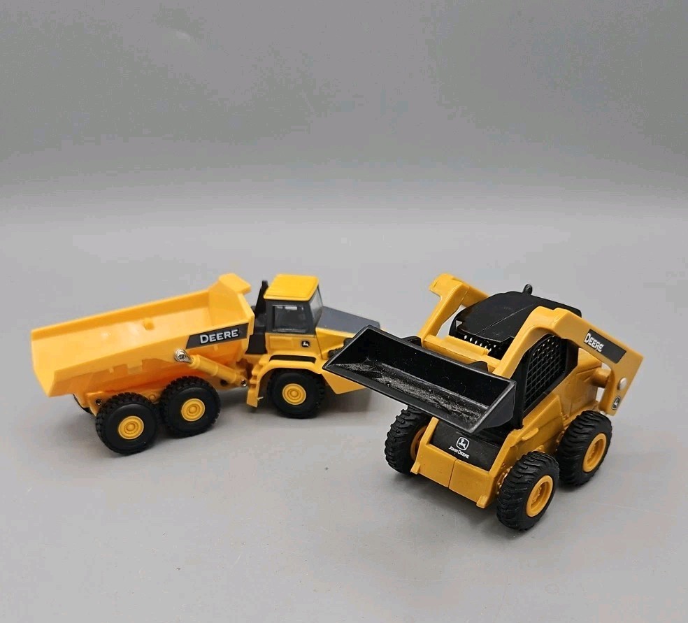 Tomy John Deere Loader Truck Construction Vehicles Plastic Yellow Grey Lot Of 2