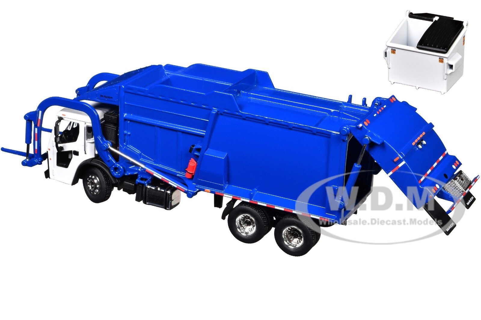 MACK LR GARBAGE TRUCK FRONT LOADER & BIN WHITE/BLUE 1/64 BY FIRST GEAR 60-1797