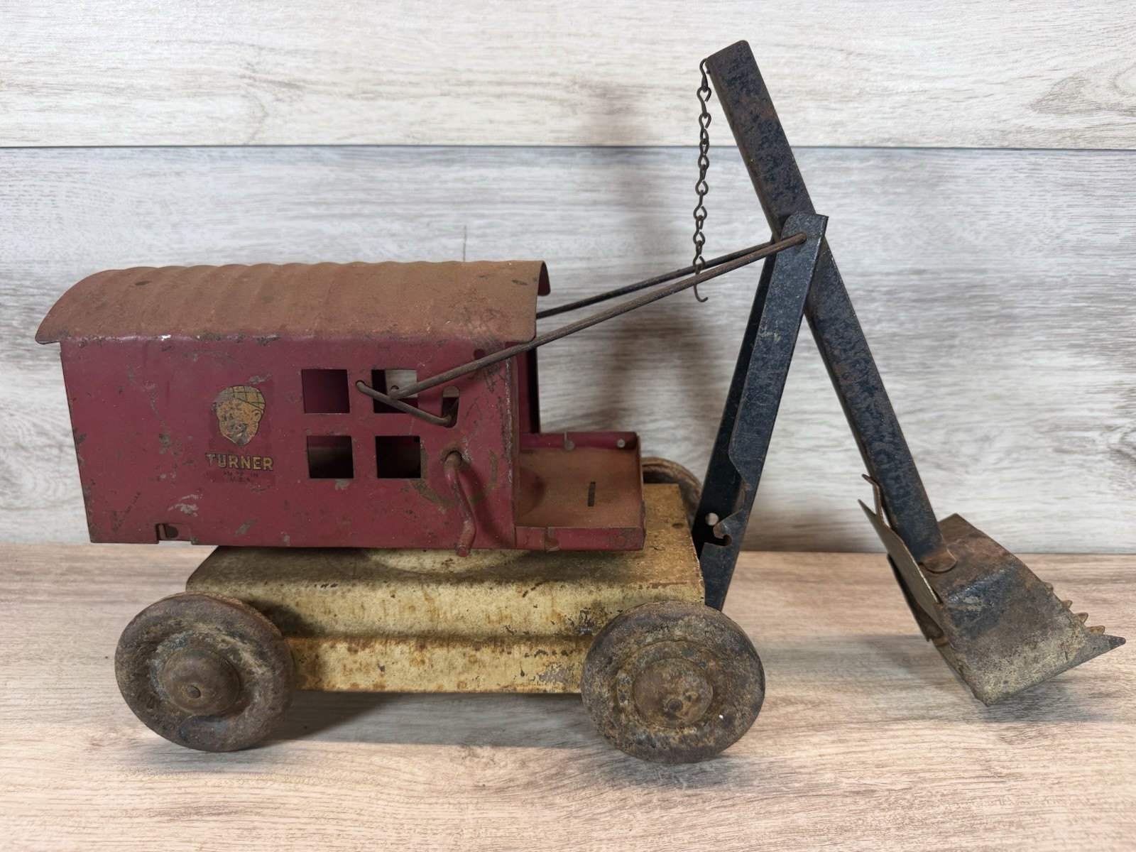 Vintage Turner Pressed Steel Crank Crane Shovel 1920s Construction Toy Original