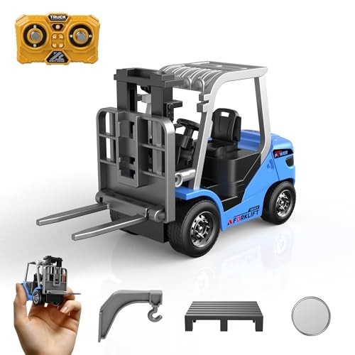 Mini 1/64 RC Forklift Toy – 7 Channel Remote Control Truck with Lights & Sounds,