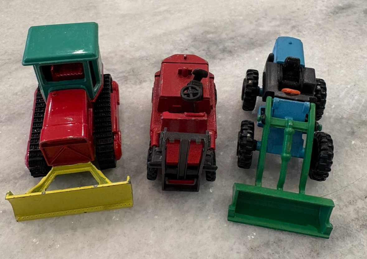 Vintage Playart Construction Vehicle Set / Bulldozer, Forklift, Tractor / Shovel