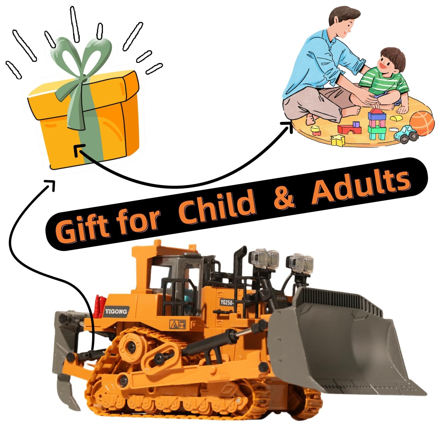 OrgaNatureQueen 9-Channel RC Bulldozer with Lights and Sound,Construction Rem…