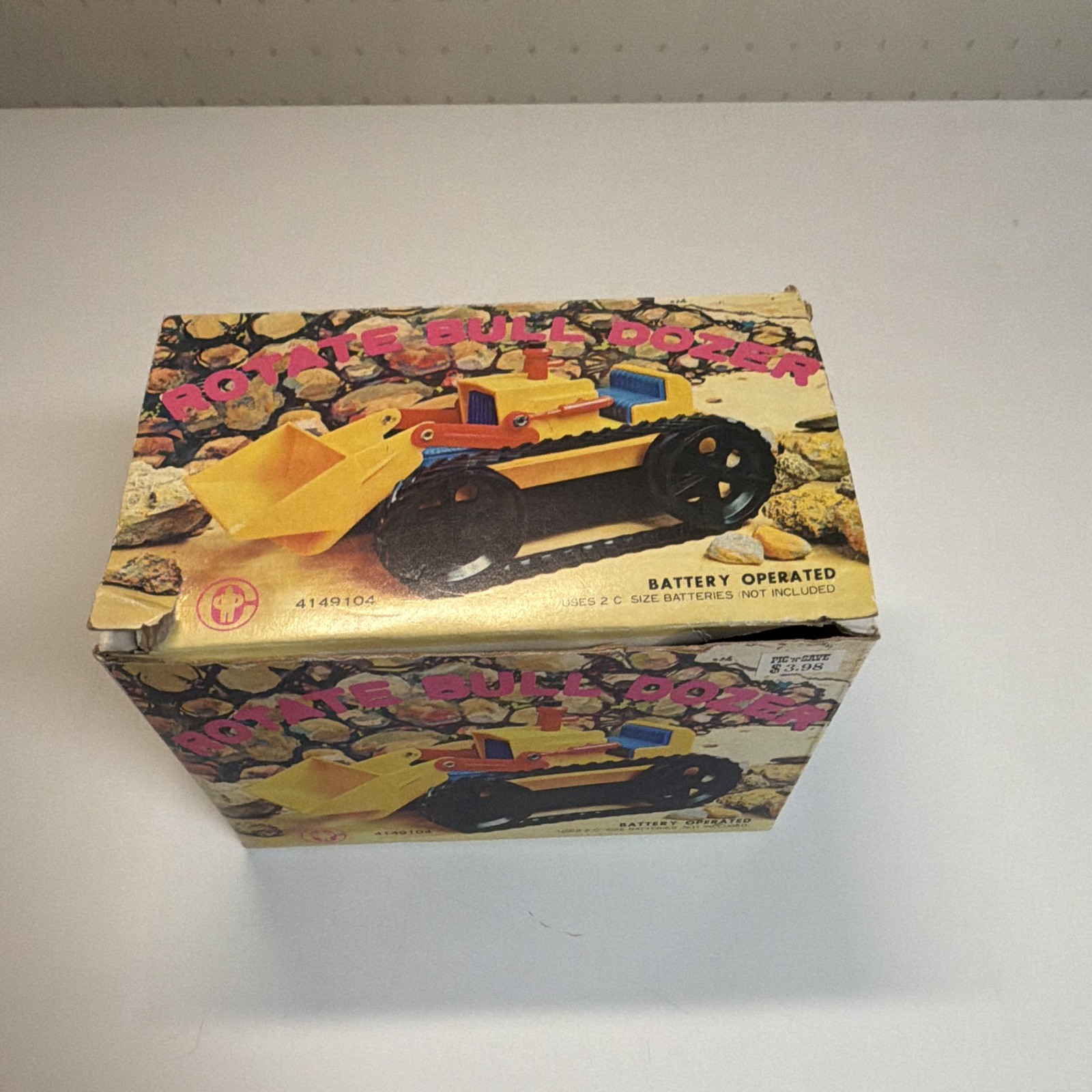 Battery Operated Plastic Toy Bulldozer, Boxed, Orange/Blue/Yellow/Black