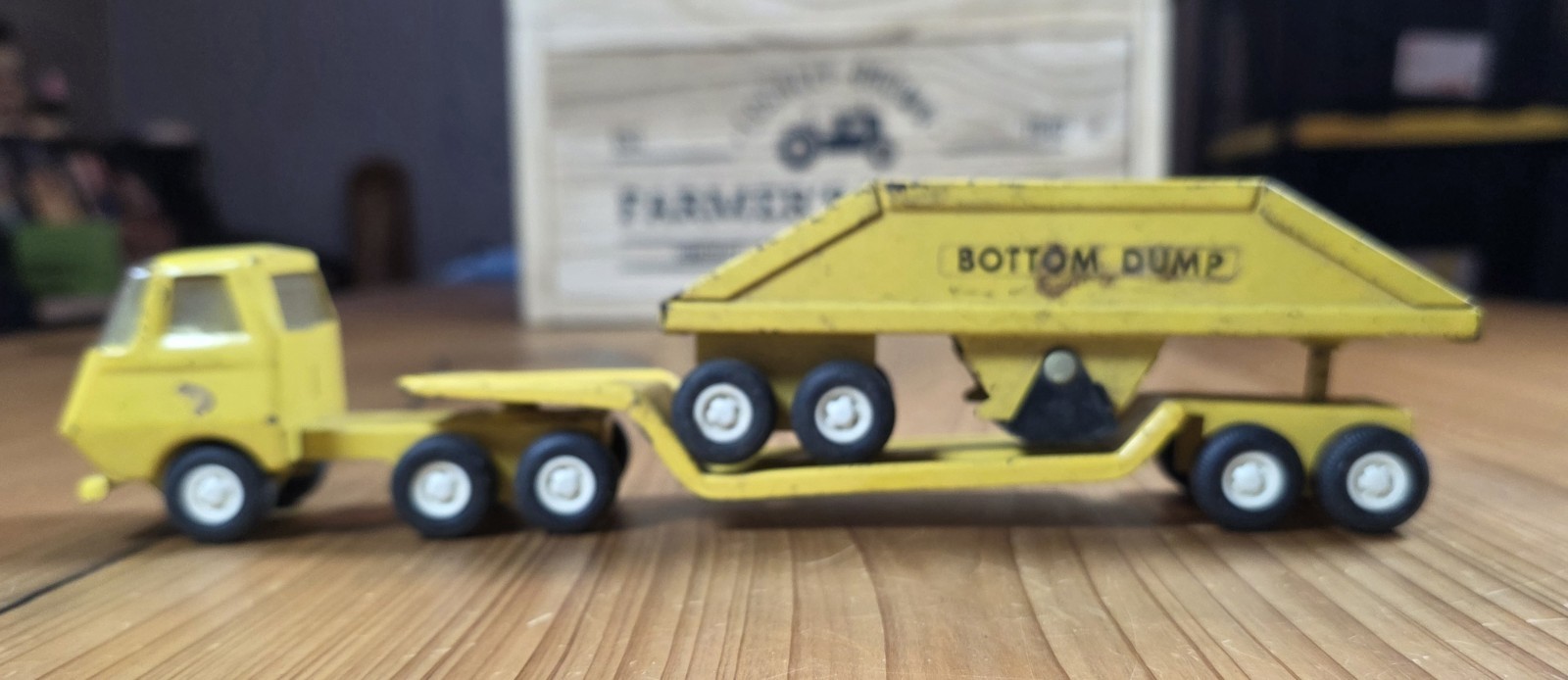 Vintage Structo Semi Truck Tractor w/ Lowboy & Bottom Dump Trailers Pressed Stee