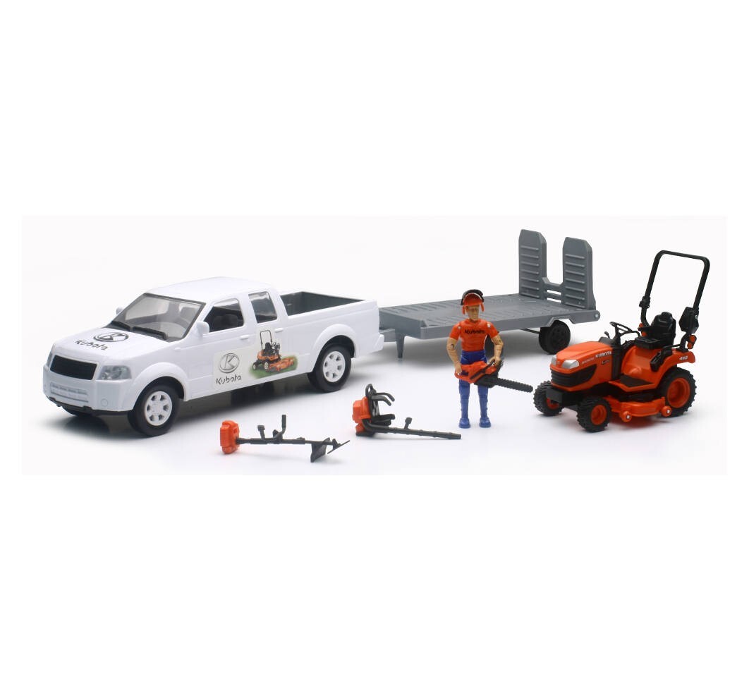 New-Ray Toys 1:18 Scale Kubota Pick Up & Lawn Mower Set 33263