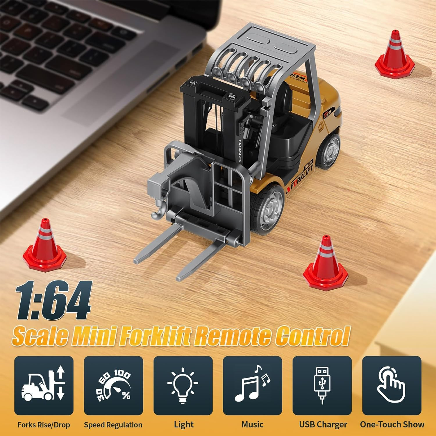 Mini Forklift Remote Control 1:64 RC Forklift Toy, 2.4GHz Construction Vehicle w