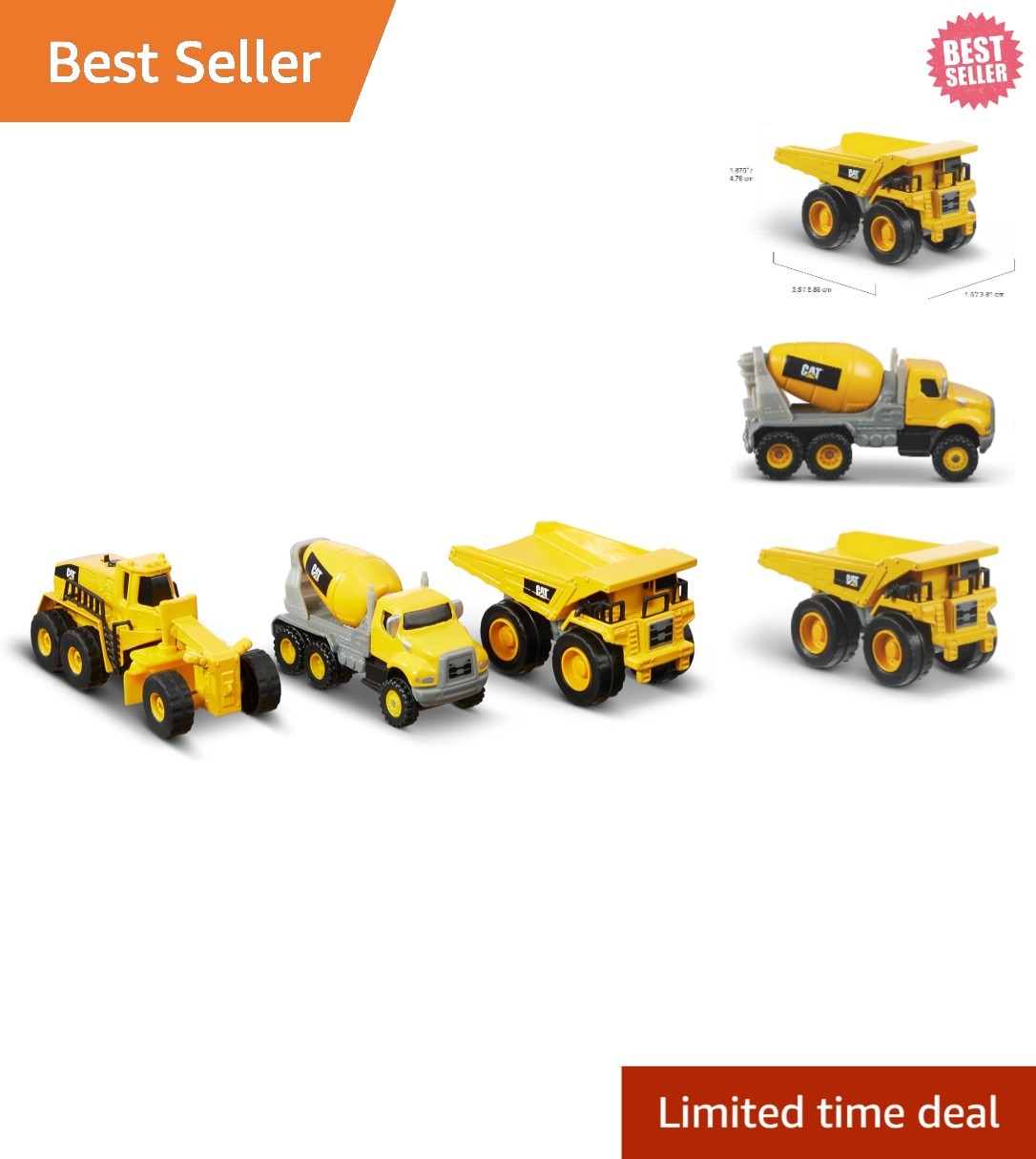 Die Cast Metal CAT 3-Pack: Durable Dump Truck, Grader & Cement Mixer for Kids