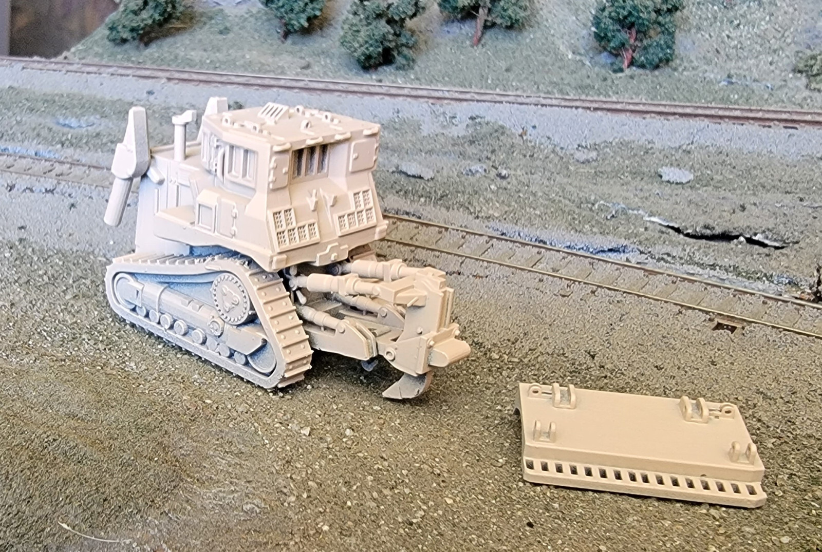 One 1/87 scale Cat D9R armored bulldozer, separate blade, desert tan!