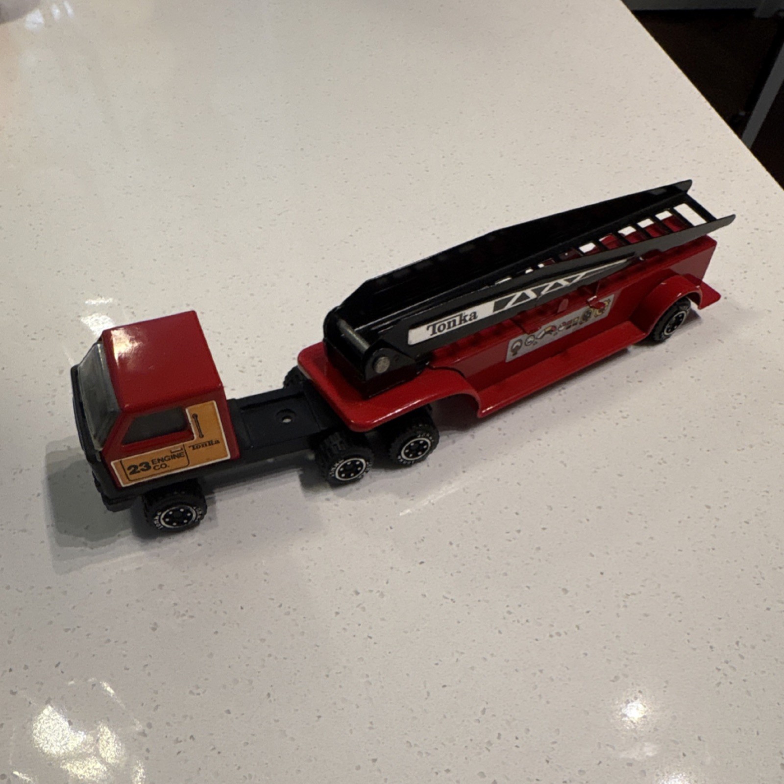 Tonka Vintage Pressed Steel Red Fire Truck Black Construction Toy