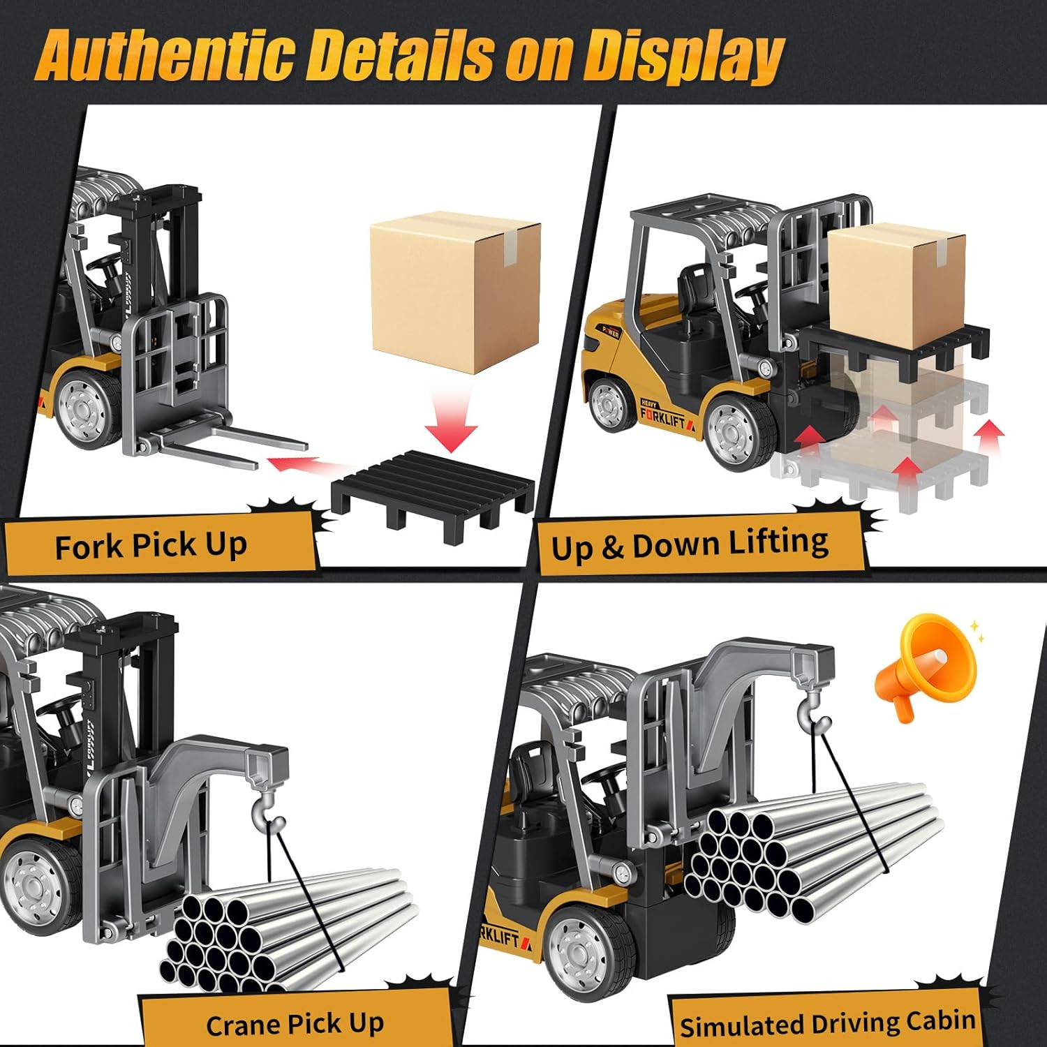 Mini Forklift Remote Control 1:64 RC Forklift Toy, 2.4GHz Construction Vehicle w