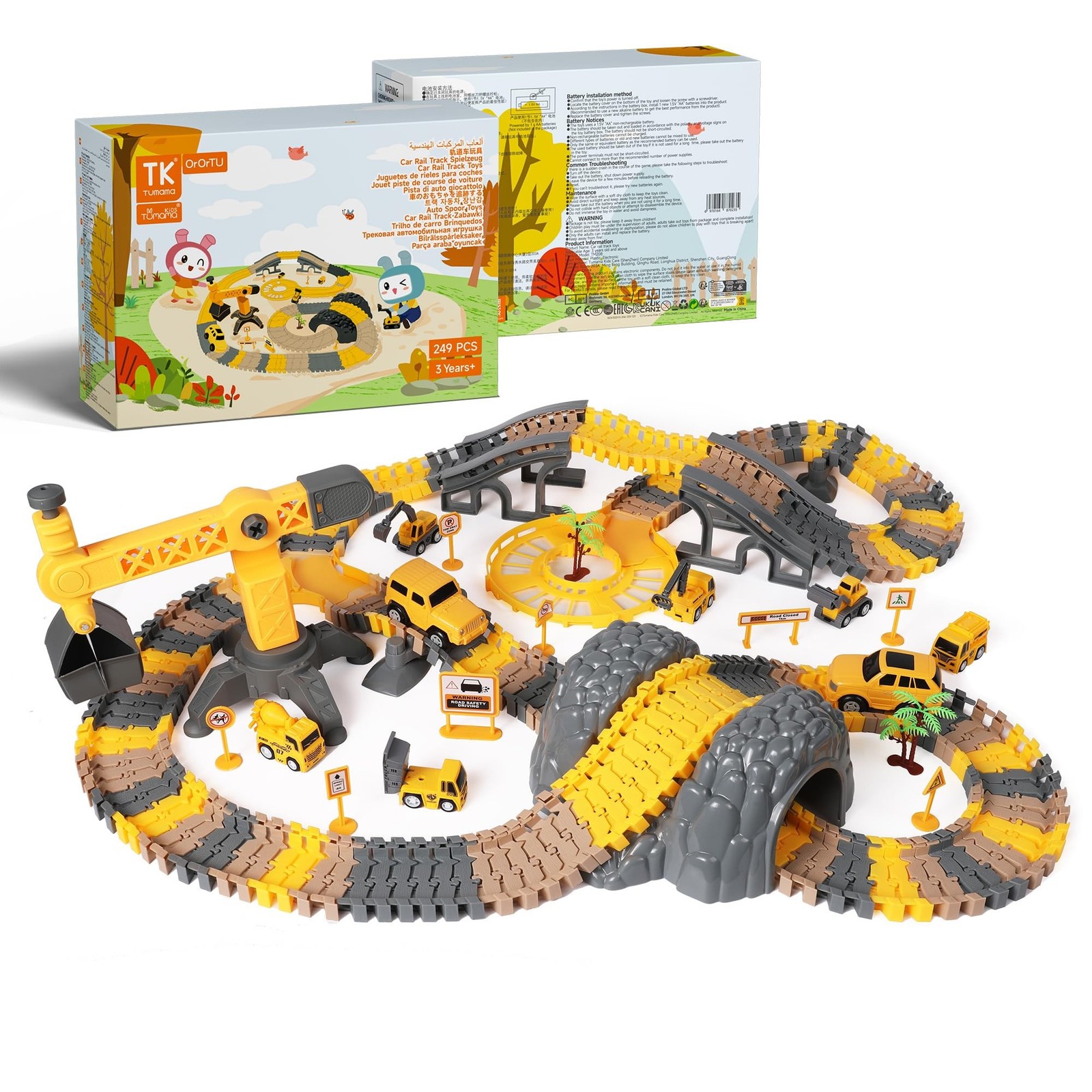 TUMAMA 249pcs Construction Race Track Vehicle Toys for Boys and Girls, STEM B…